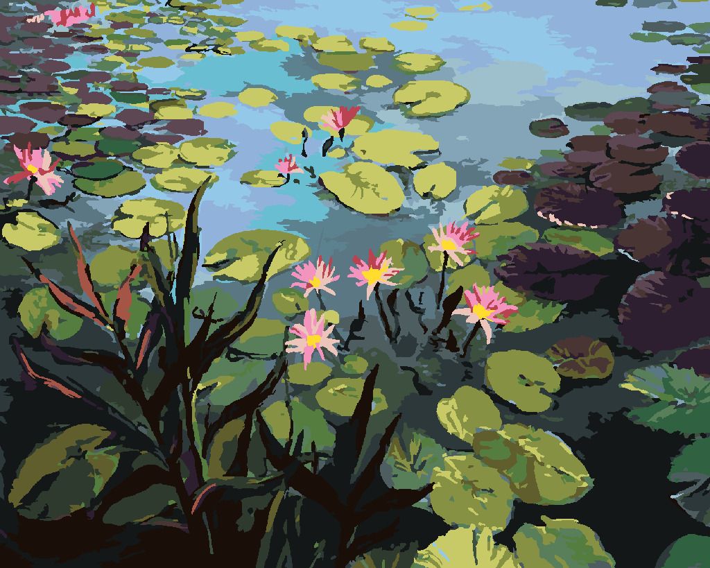 zuty Malování podle čísel - RYBNÍK S KRÁSNÝMI Lekníny - Rozměr: 40x50 cm, Rámování: Varianta: vypnuté plátno na rám - obrázek 5