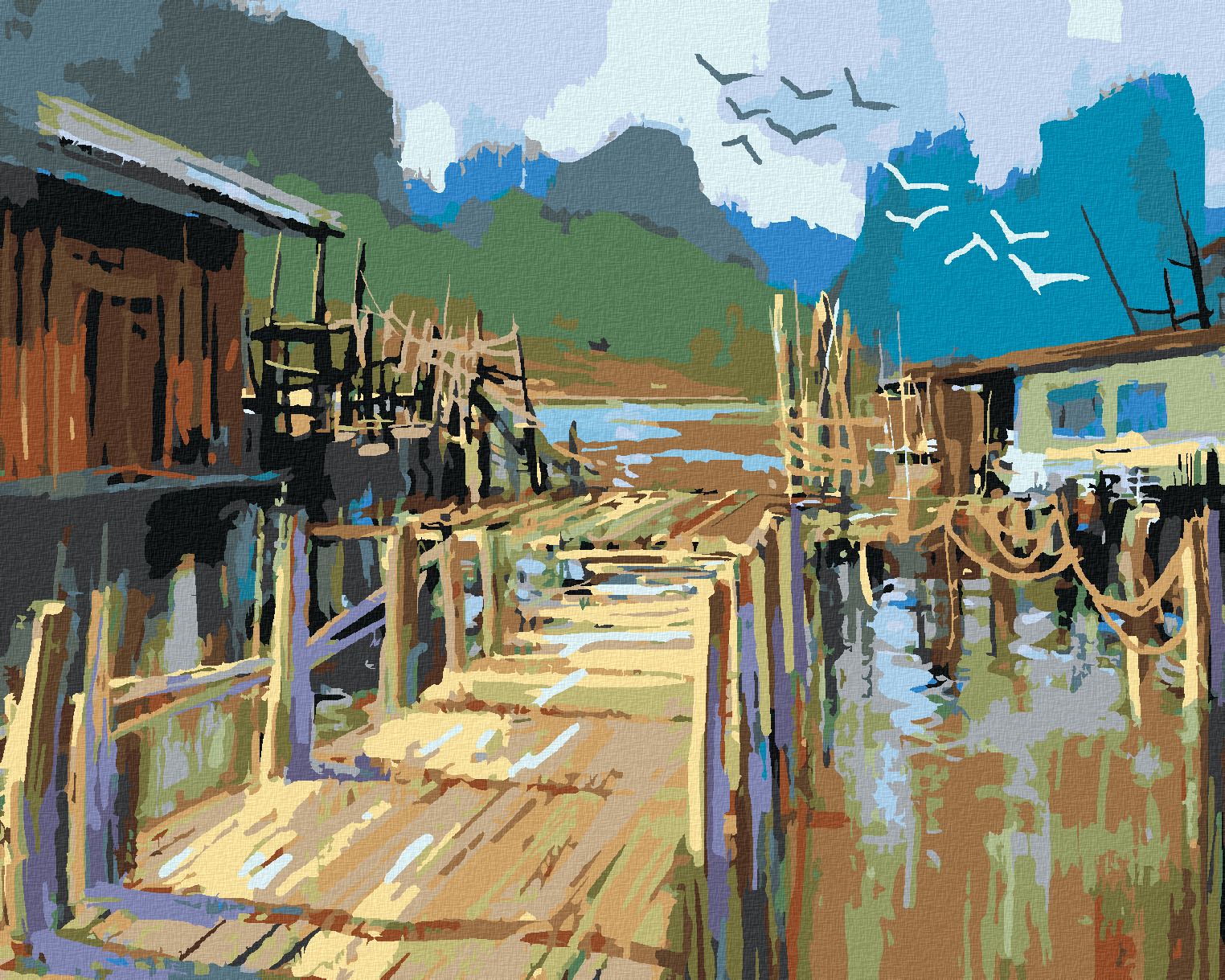 zuty Malování podle čísel - RYBÁŘSKÉ CHATKY - Rozměr: 40x50 cm, Rámování: Varianta: vypnuté plátno na rám - obrázek 1
