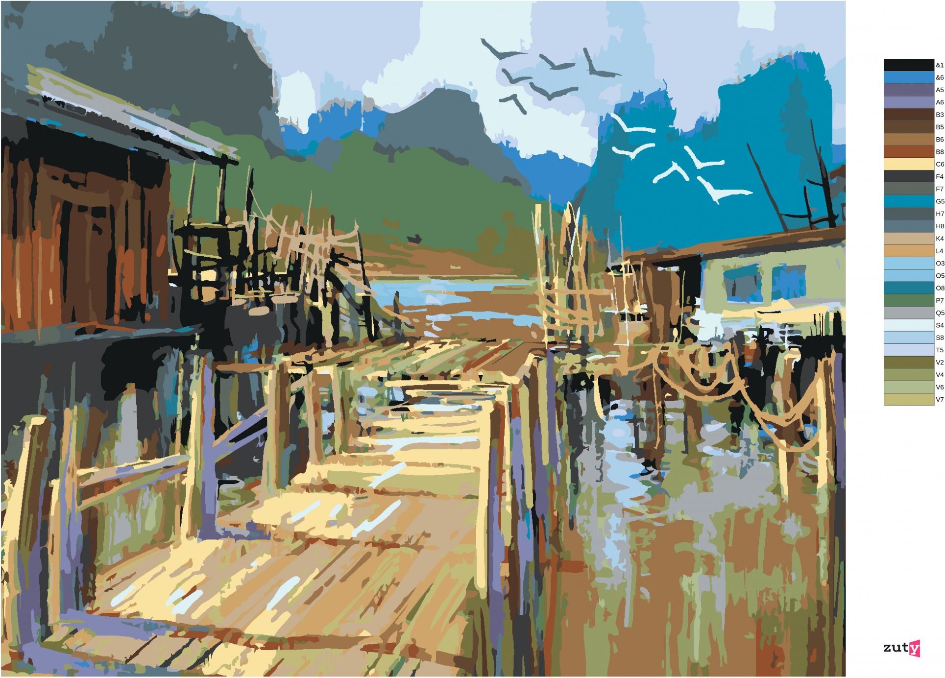 zuty Malování podle čísel - RYBÁŘSKÉ CHATKY - Rozměr: 40x50 cm, Rámování: Varianta: vypnuté plátno na rám - obrázek 6