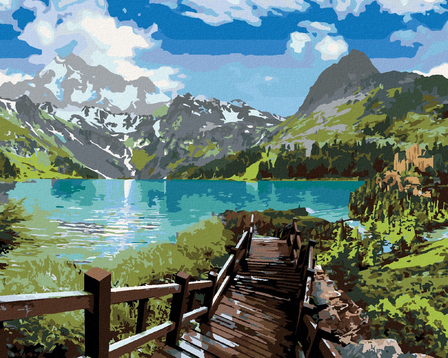 zuty Malování podle čísel - SCHODY K JEZERU - Rozměr: 40x50 cm, Rámování: Varianta: bez rámu a bez vypnutí plátna - obrázek 1