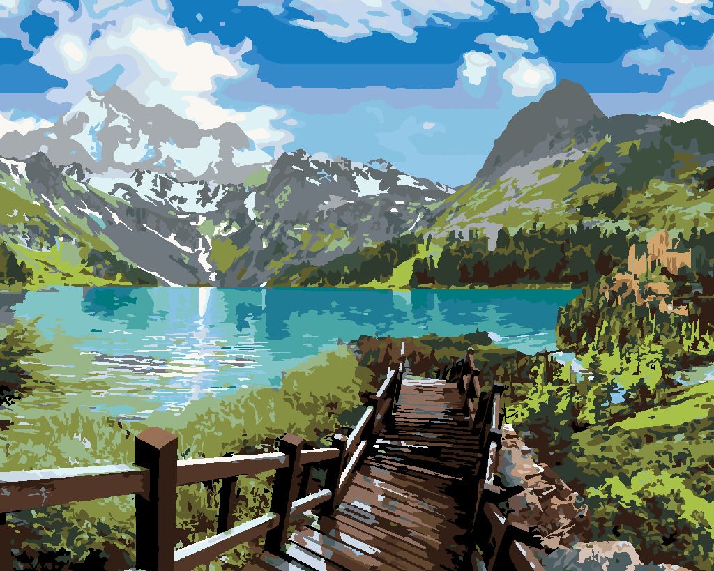 zuty Malování podle čísel - SCHODY K JEZERU - Rozměr: 40x50 cm, Rámování: Varianta: bez rámu a bez vypnutí plátna - obrázek 5