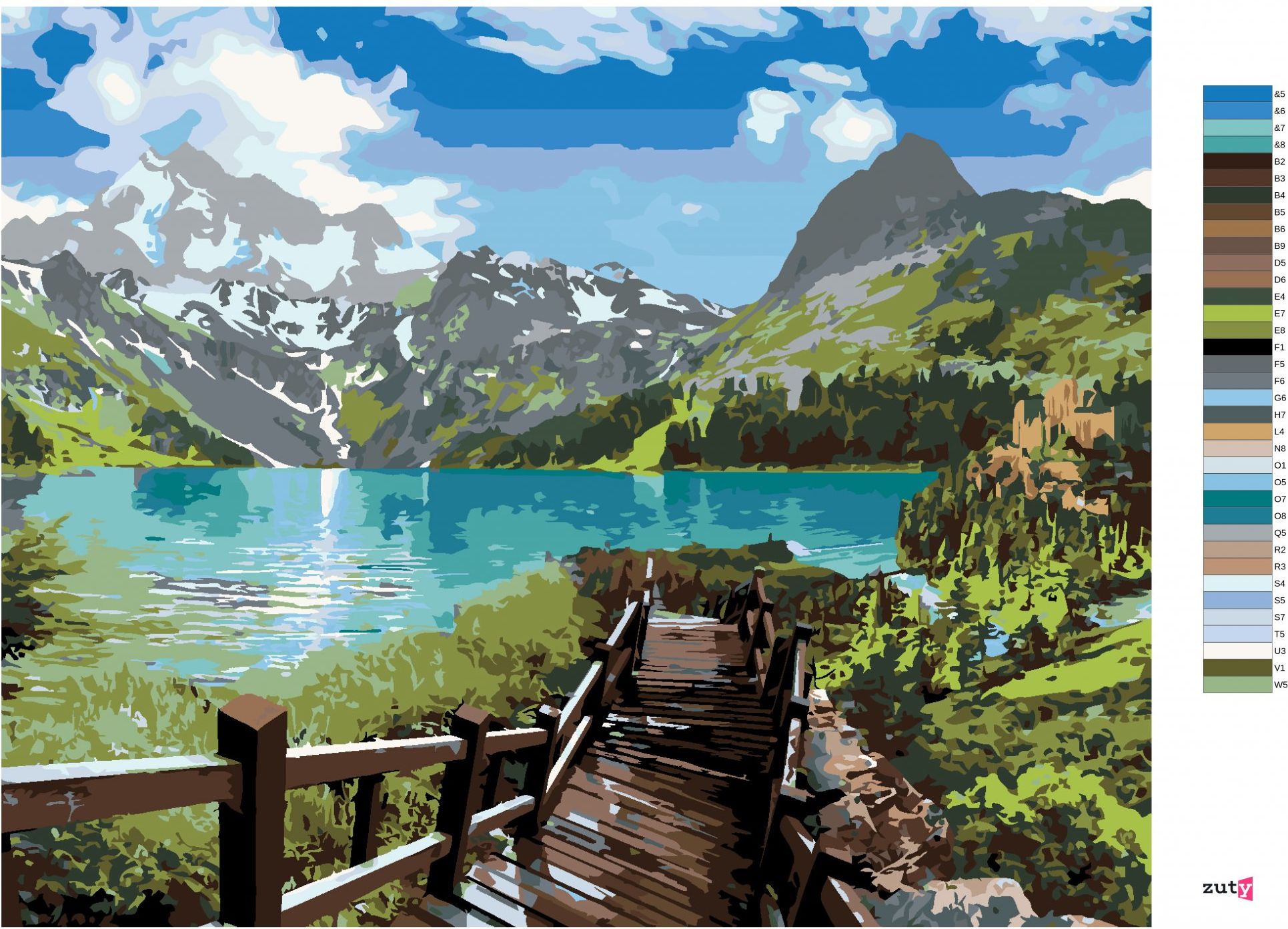 zuty Malování podle čísel - SCHODY K JEZERU - Rozměr: 40x50 cm, Rámování: Varianta: bez rámu a bez vypnutí plátna - obrázek 10