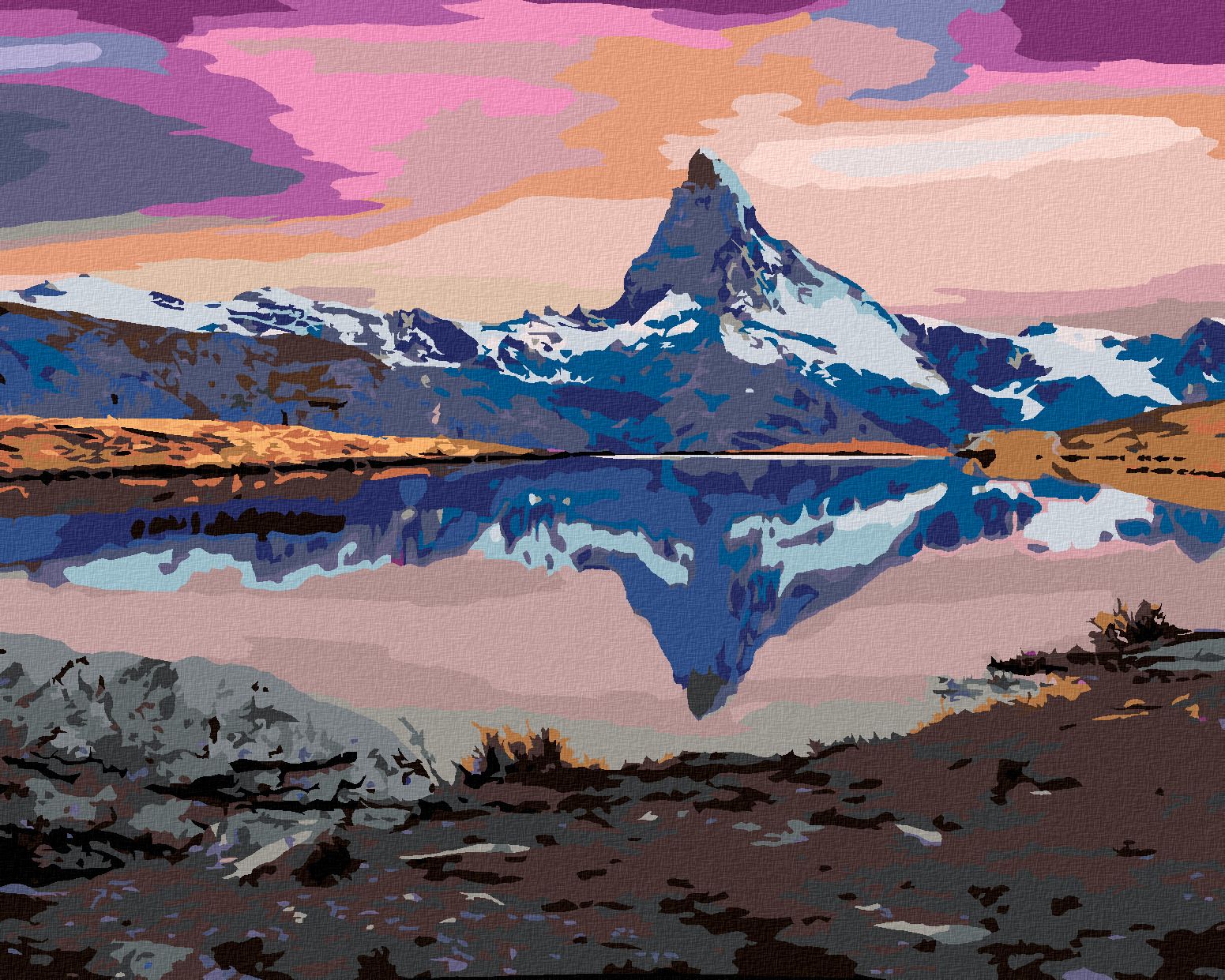 zuty Malování podle čísel - POHLED NA JEZERO STELLISEE VE ŠVÝCARSKU - Rozměr: 40x50 cm, Rámování: Varianta: vypnuté plátno na rám - obrázek 1