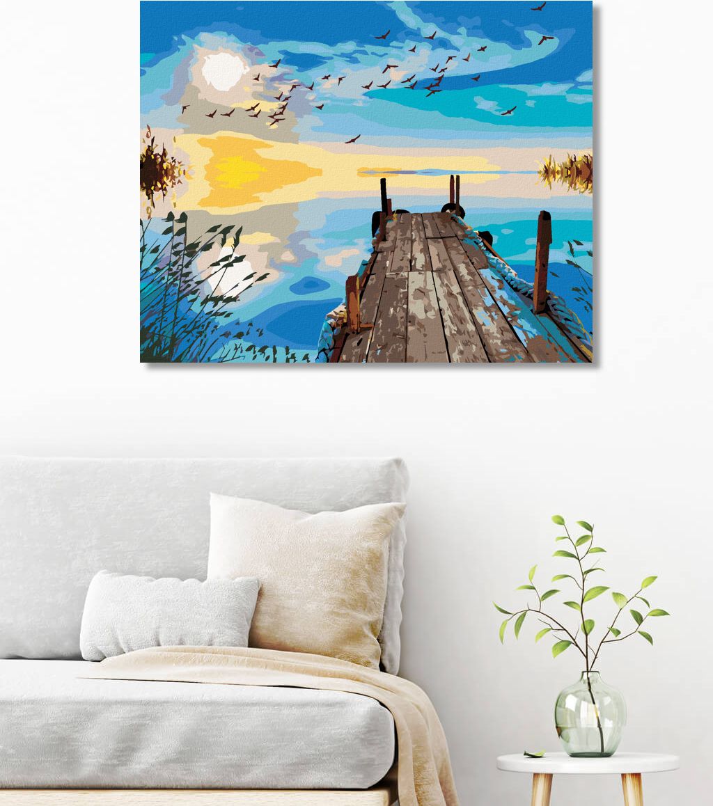zuty Malování podle čísel - RÁNO NA MOLU U JEZERA - Rozměr: 40x50 cm, Rámování: Varianta: bez rámu a bez vypnutí plátna - obrázek 2