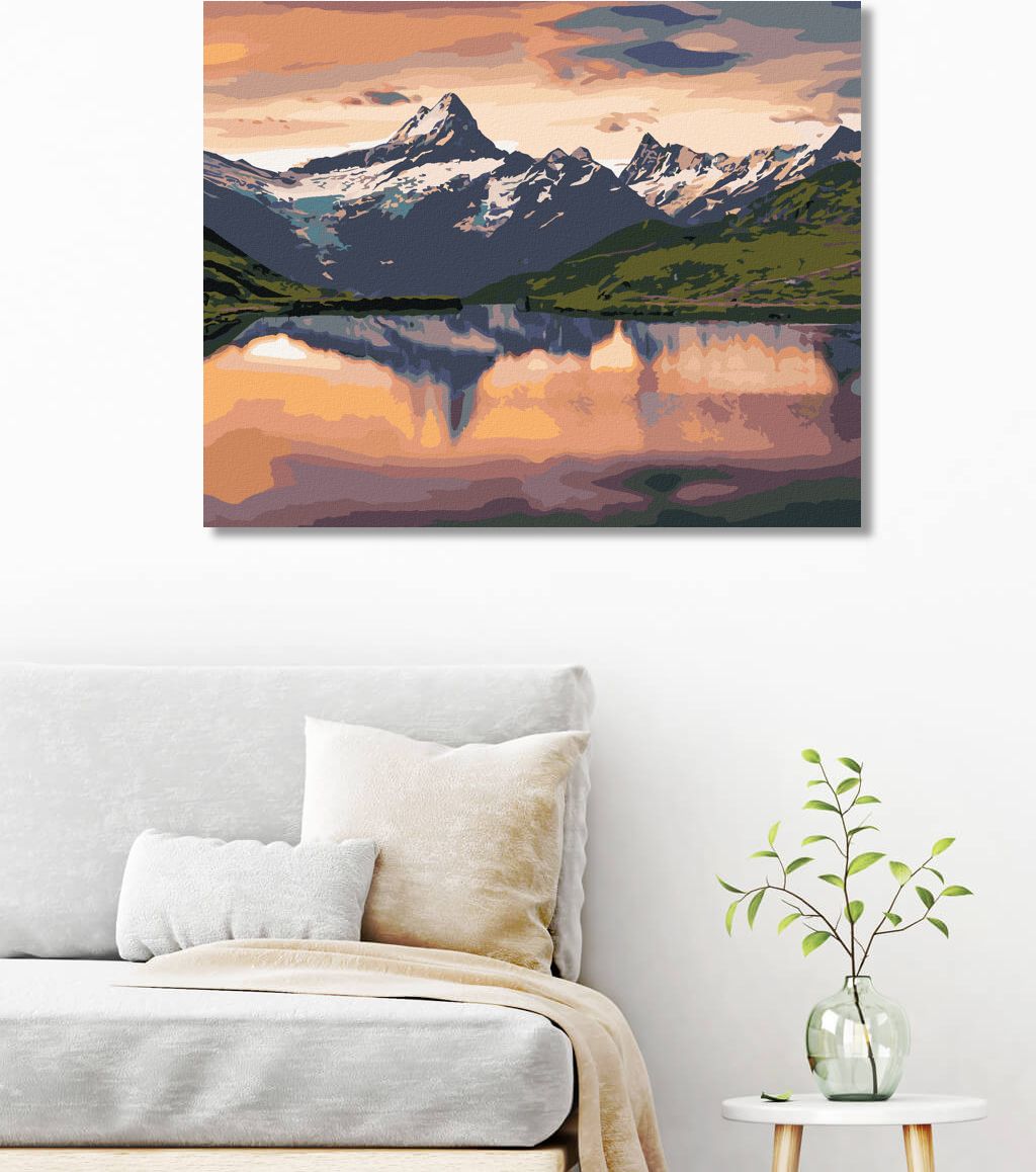 zuty Malování podle čísel - VÝCHOD SLUNCE NA JEZEŘE BACHALPSEE - Rozměr: 40x50 cm, Rámování: Varianta: bez rámu a bez vypnutí plátna - obrázek 4