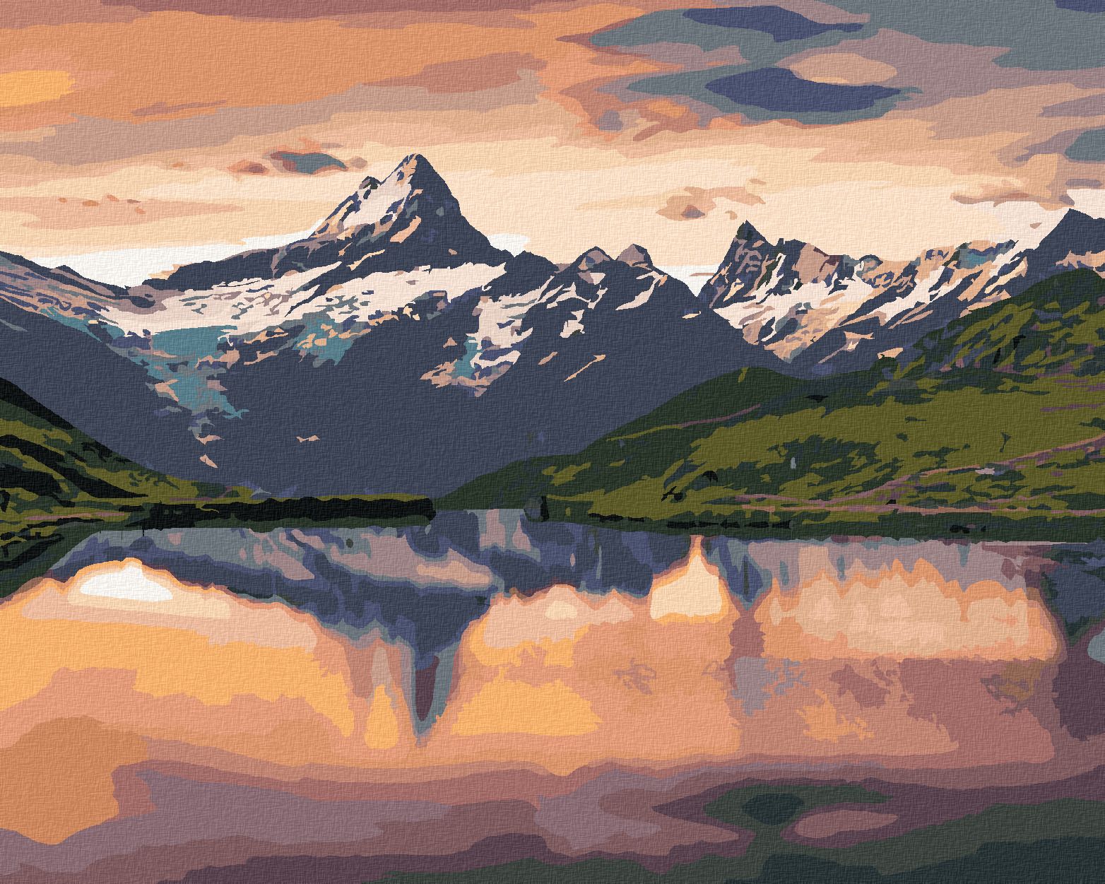 zuty Malování podle čísel - VÝCHOD SLUNCE NA JEZEŘE BACHALPSEE - Rozměr: 40x50 cm, Rámování: Varianta: vypnuté plátno na rám - obrázek 1