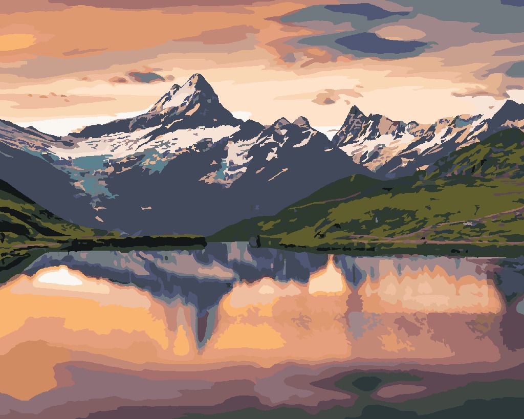 zuty Malování podle čísel - VÝCHOD SLUNCE NA JEZEŘE BACHALPSEE - Rozměr: 40x50 cm, Rámování: Varianta: vypnuté plátno na rám - obrázek 7
