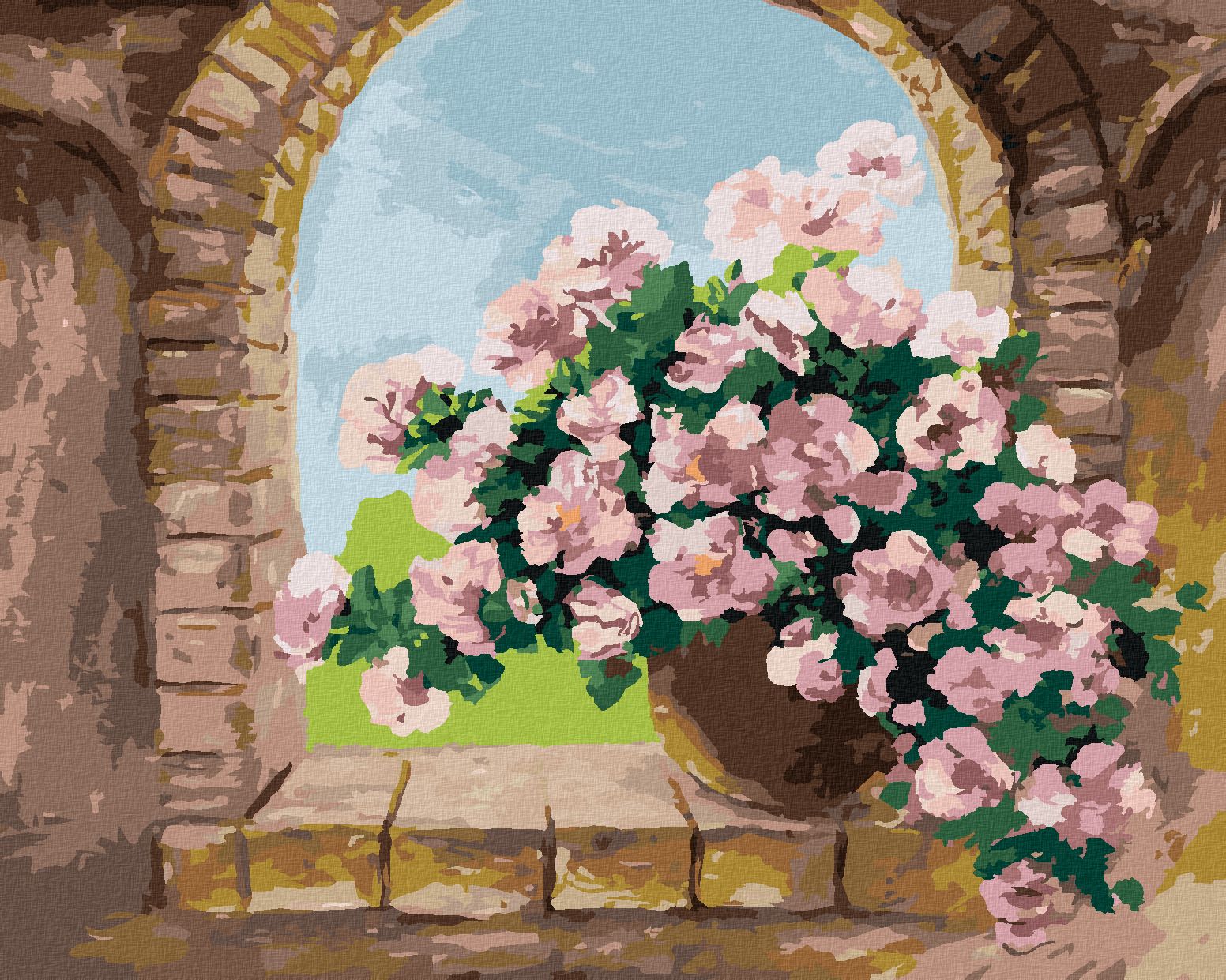 zuty Malování podle čísel - KYTICE KVĚTIN NA KAMENNÉM OKÝNKU - Rozměr: 40x50 cm, Rámování: Varianta: vypnuté plátno na rám - obrázek 1