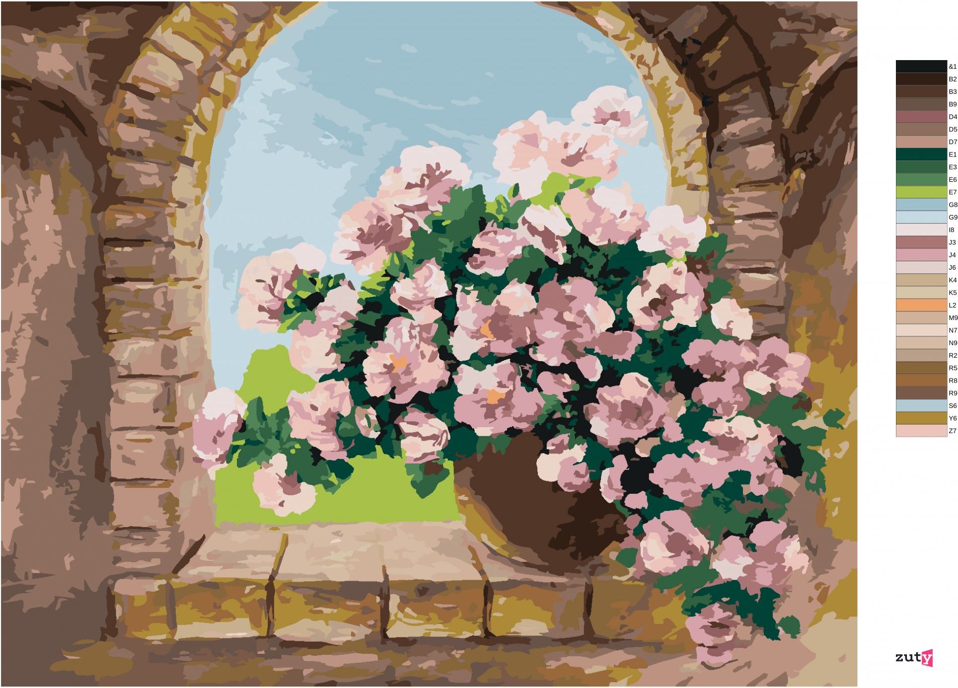 zuty Malování podle čísel - KYTICE KVĚTIN NA KAMENNÉM OKÝNKU - Rozměr: 40x50 cm, Rámování: Varianta: vypnuté plátno na rám - obrázek 3