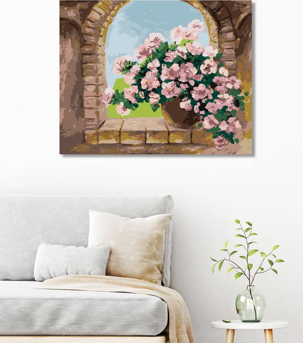 zuty Malování podle čísel - KYTICE KVĚTIN NA KAMENNÉM OKÝNKU - Rozměr: 40x50 cm, Rámování: Varianta: vypnuté plátno na rám - obrázek 6