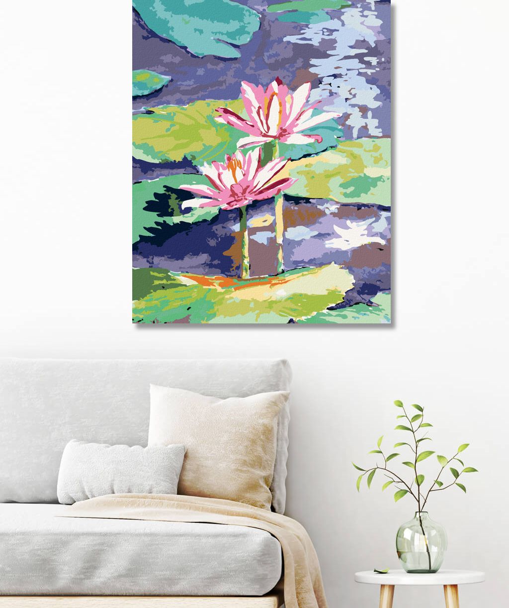 zuty Malování podle čísel - RŮŽOVÉ LEKNÍNY V JEZÍRKU - Rozměr: 40x50 cm, Rámování: Varianta: vypnuté plátno na rám - obrázek 2