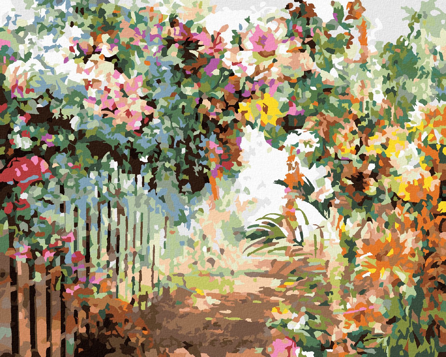 zuty Malování podle čísel - JARNÍ KVĚTINY U PLOTU - Rozměr: 40x50 cm, Rámování: Varianta: bez rámu a bez vypnutí plátna - obrázek 1