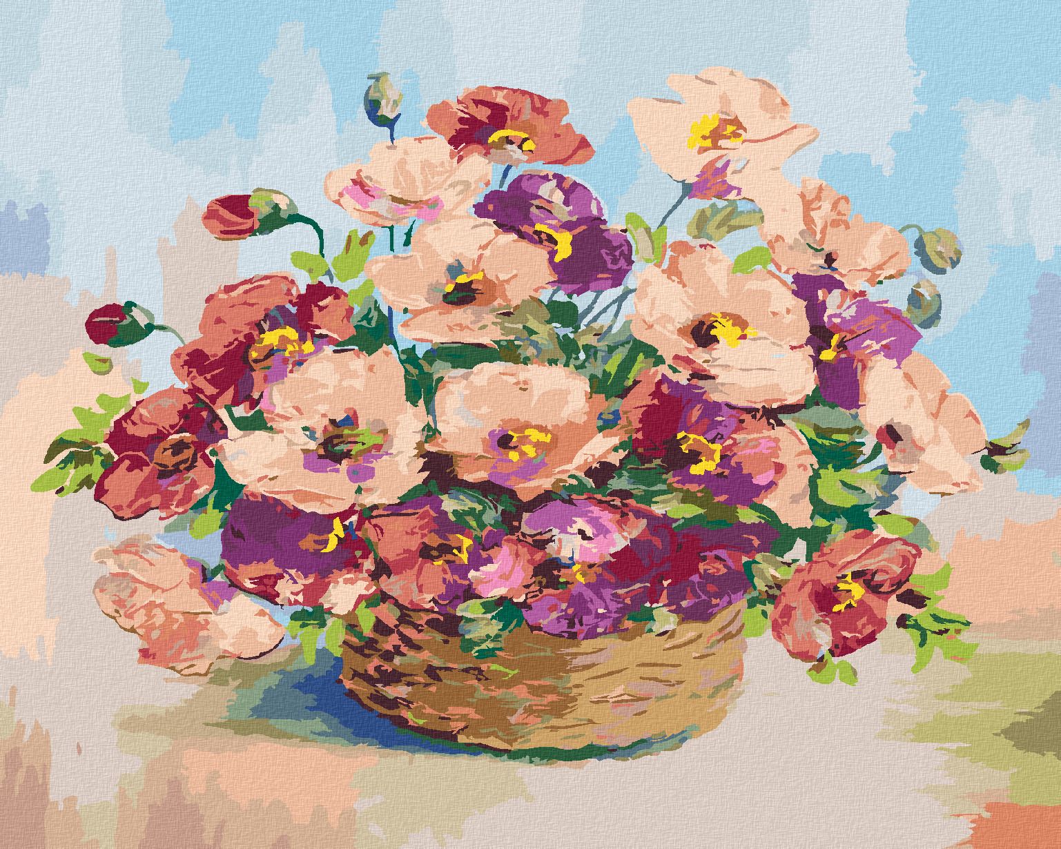 zuty Malování podle čísel - PROUTĚNÝ KOŠÍK VLČÍHO MÁKU - Rozměr: 40x50 cm, Rámování: Varianta: vypnuté plátno na rám - obrázek 1