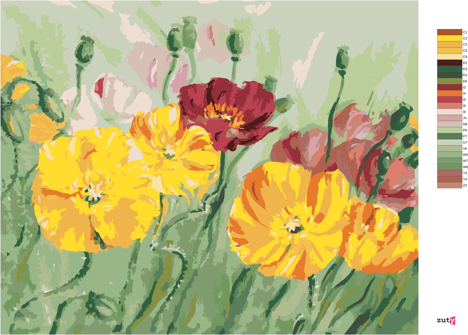 zuty Malování podle čísel - BAREVNÝ VLČÍ MÁK - Rozměr: 40x50 cm, Rámování: Varianta: bez rámu a bez vypnutí plátna - obrázek 3