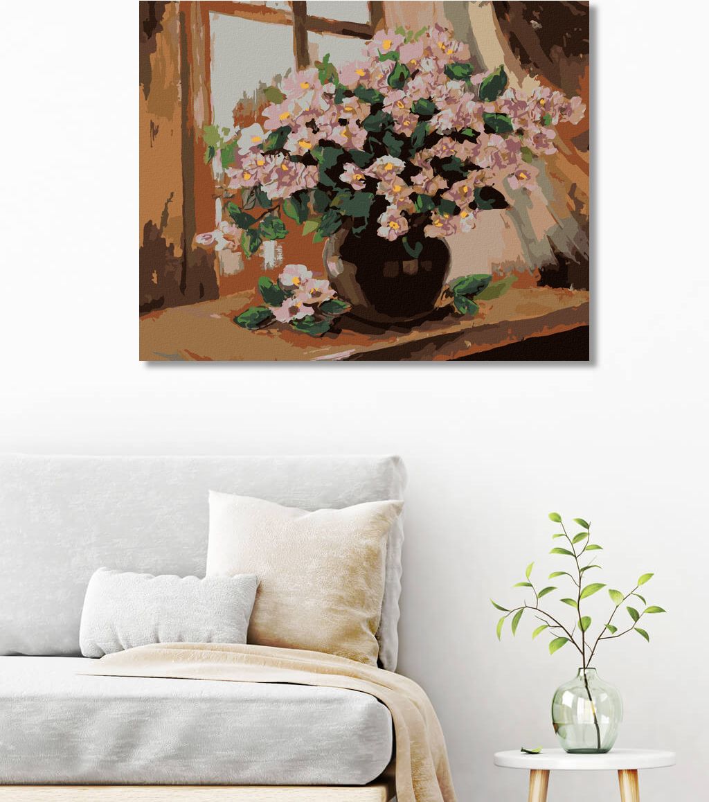 zuty Malování podle čísel - BOHATÉ KVĚTINY VE VÁZE NA STOLE - Rozměr: 40x50 cm, Rámování: Varianta: bez rámu a bez vypnutí plátna - obrázek 2