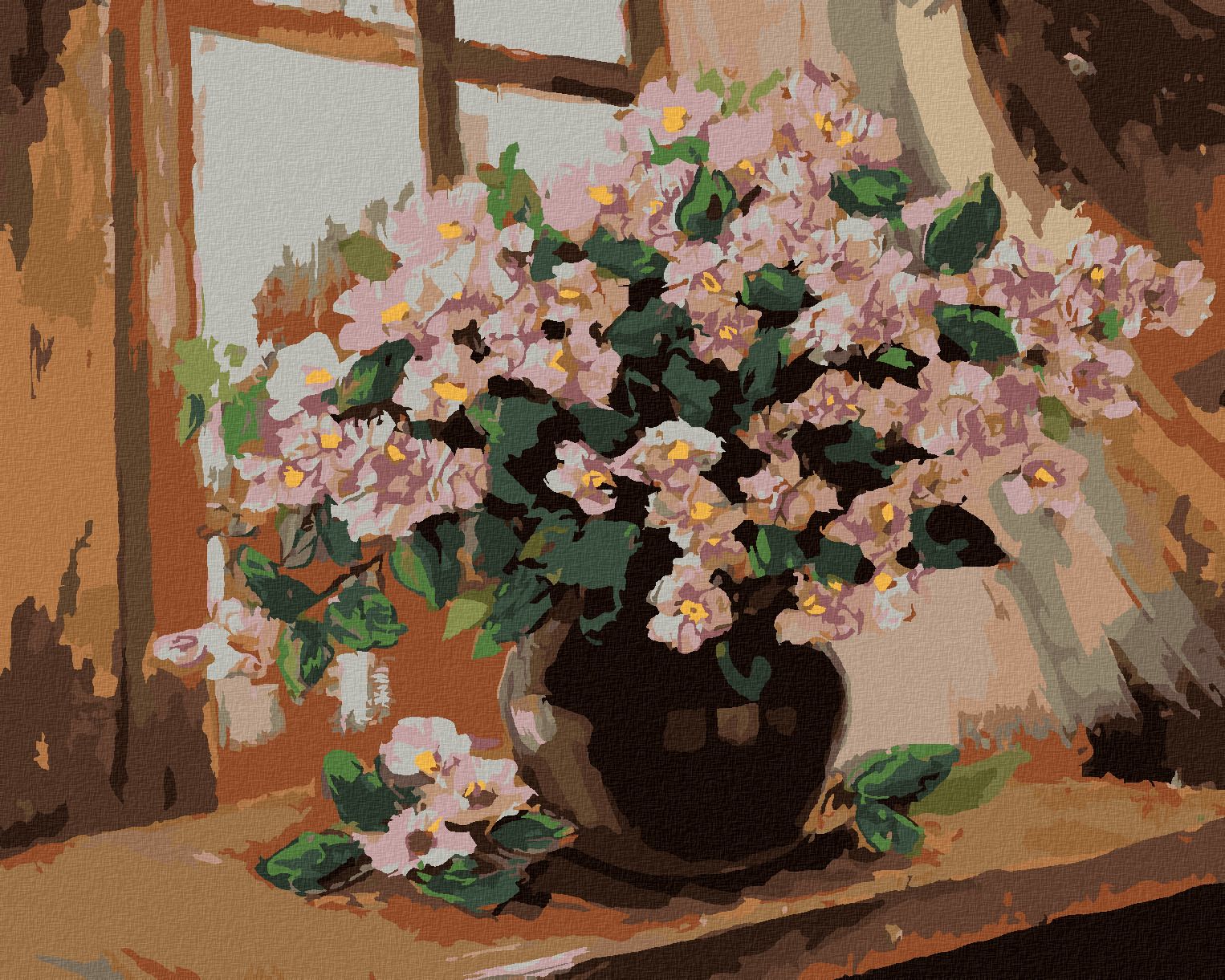 zuty Malování podle čísel - BOHATÉ KVĚTINY VE VÁZE NA STOLE - Rozměr: 40x50 cm, Rámování: Varianta: vypnuté plátno na rám - obrázek 1