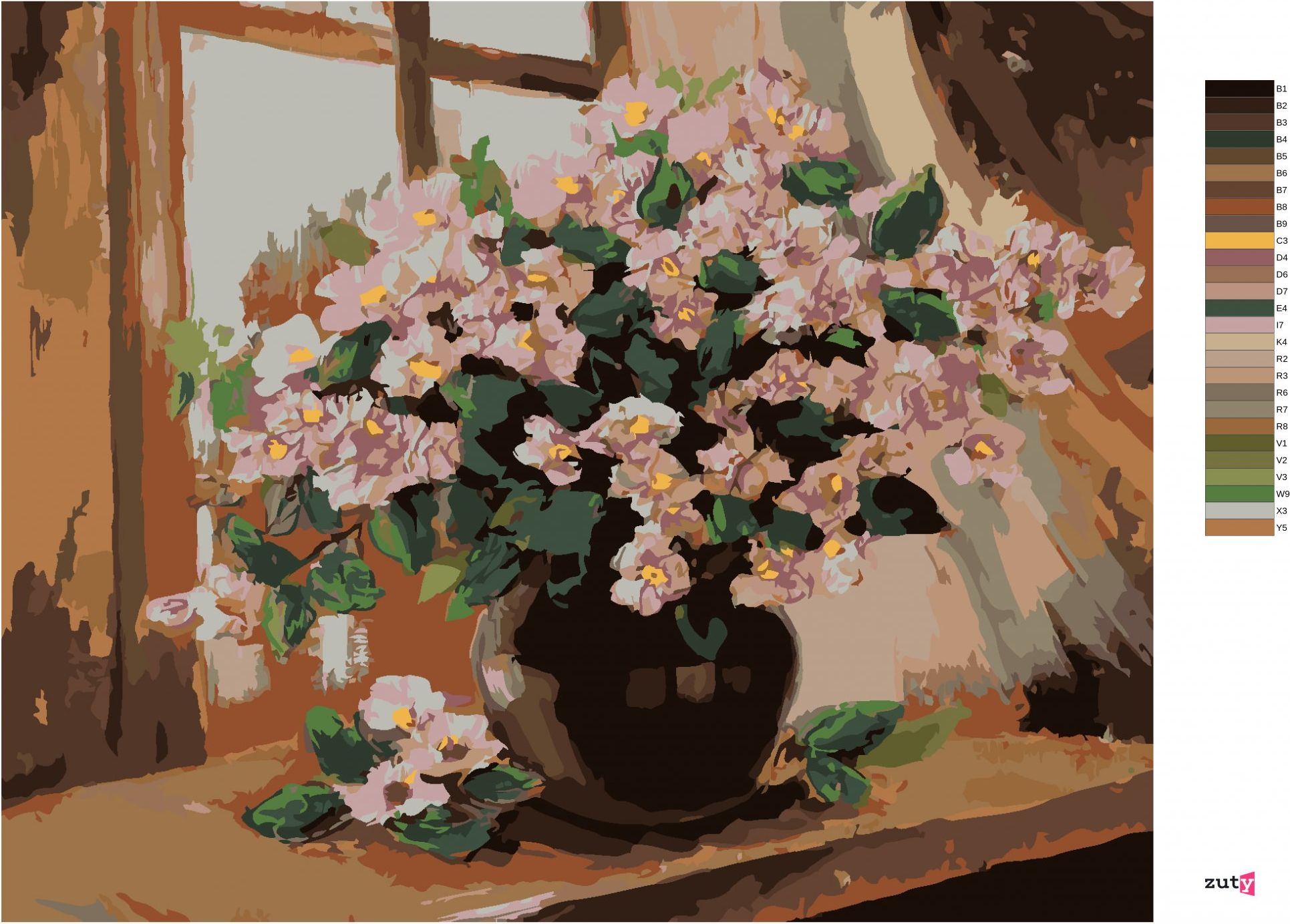 zuty Malování podle čísel - BOHATÉ KVĚTINY VE VÁZE NA STOLE - Rozměr: 40x50 cm, Rámování: Varianta: vypnuté plátno na rám - obrázek 5