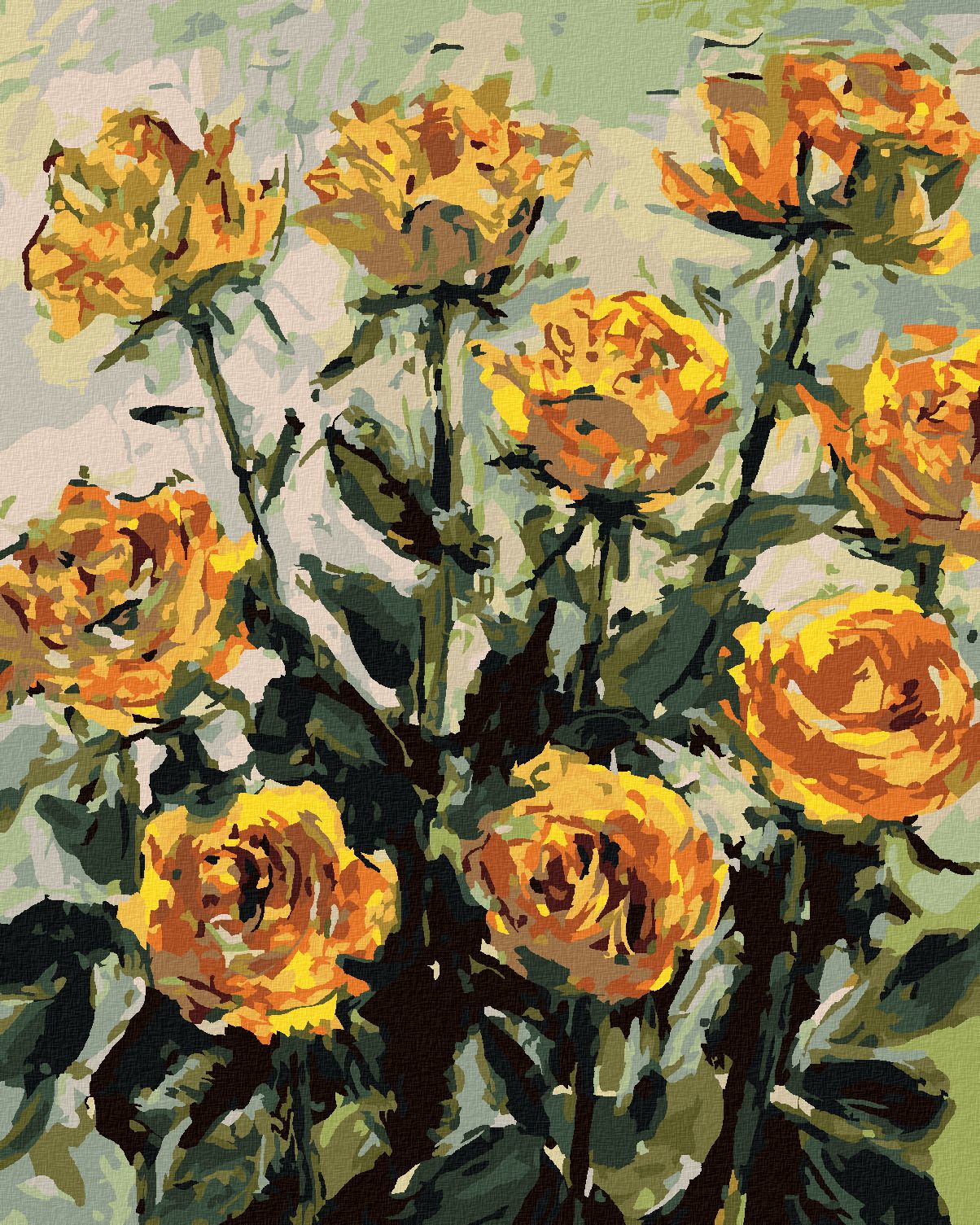 zuty Malování podle čísel - KRÁSNÉ ŽLUTÉ RŮŽE - Rozměr: 40x50 cm, Rámování: Varianta: bez rámu a bez vypnutí plátna - obrázek 1