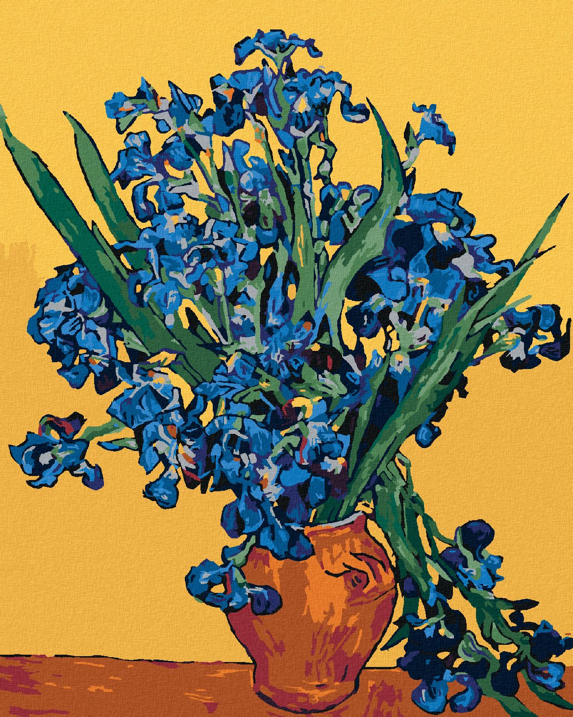 zuty Malování podle čísel - KOSATCE NA ŽLUTÉM PODKLADU DLE VAN GOGHA - Rozměr: 40x50 cm, Rámování: Varianta: bez rámu a bez vypnutí plátna - obrázek 1