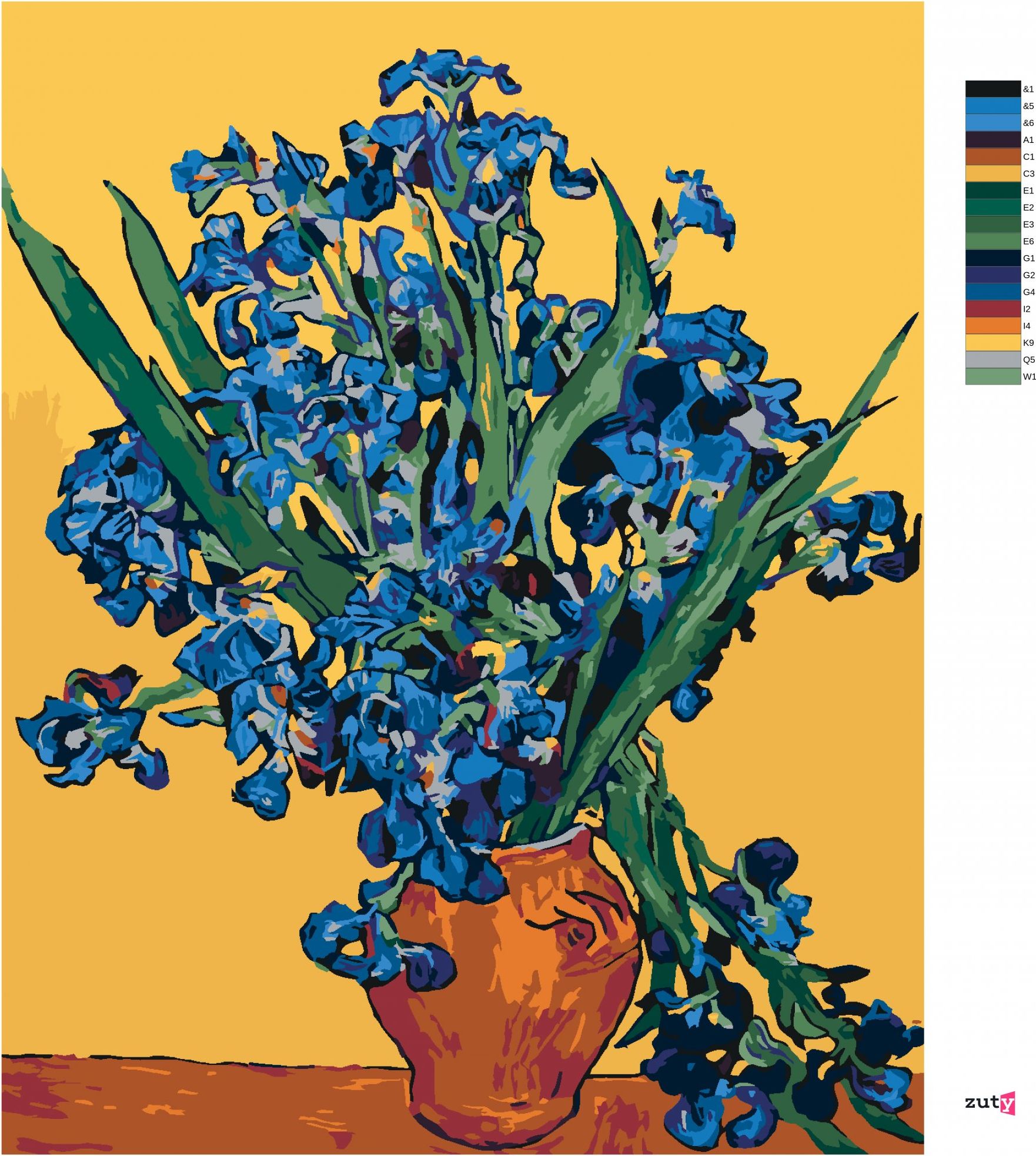 zuty Malování podle čísel - KOSATCE NA ŽLUTÉM PODKLADU DLE VAN GOGHA - Rozměr: 40x50 cm, Rámování: Varianta: bez rámu a bez vypnutí plátna - obrázek 10
