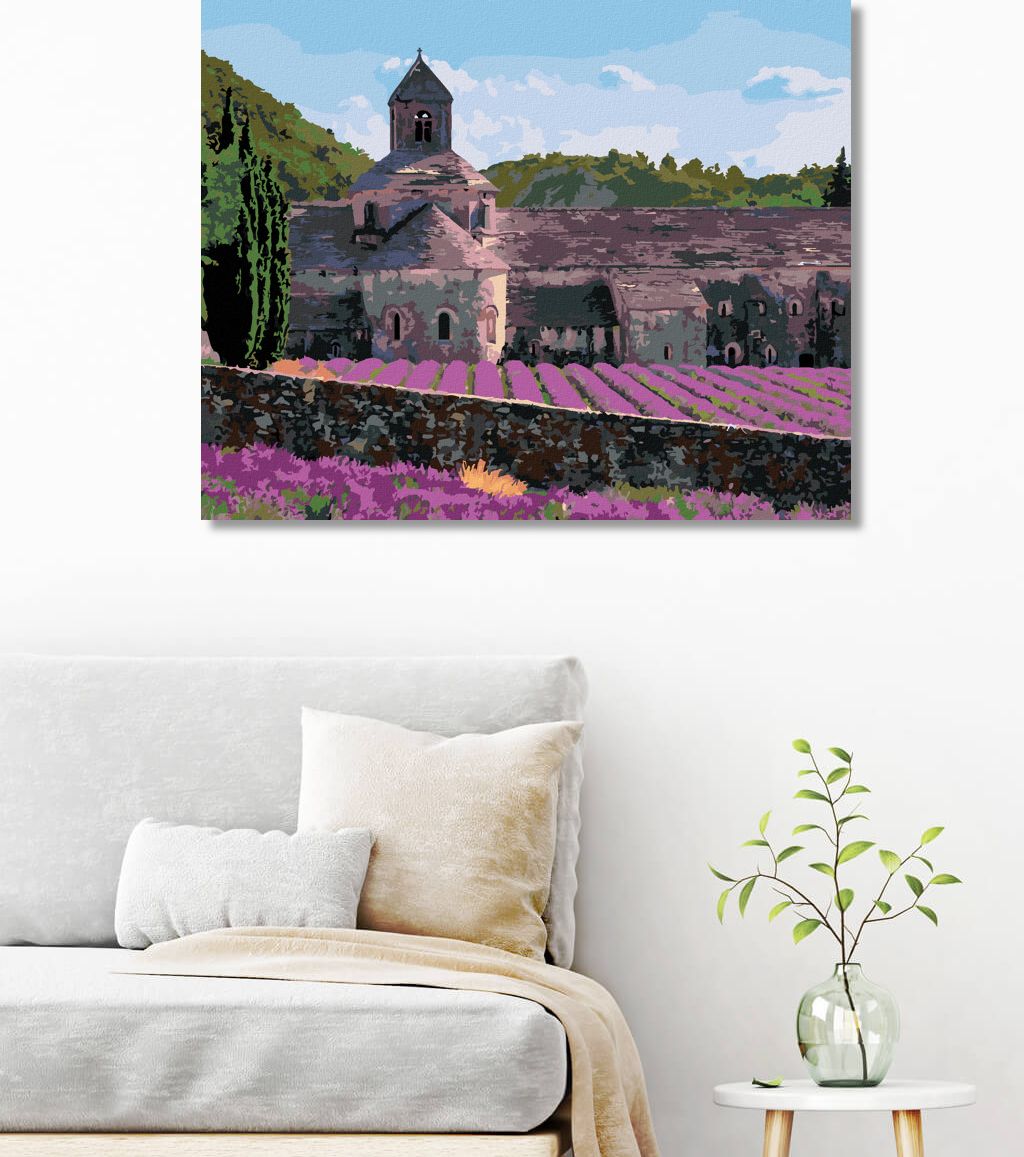 zuty Malování podle čísel - LEVANDULOVÉ POLE U KLÁŠTERU SENANQUE V PROVANCE - Rozměr: 40x50 cm, Rámování: Varianta: vypnuté plátno na rám - obrázek 2