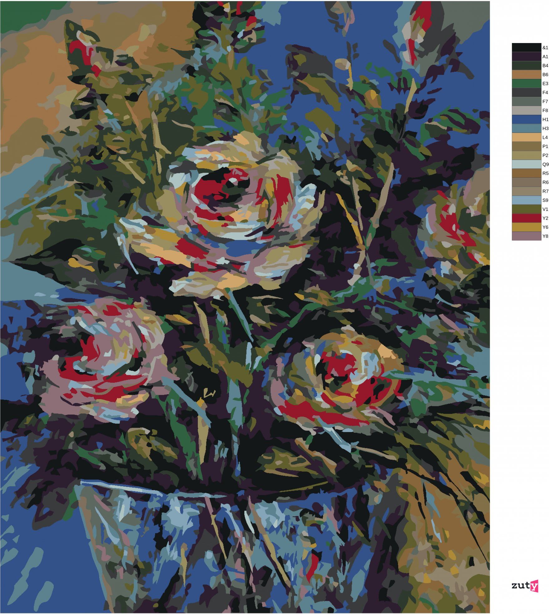 zuty Malování podle čísel - RŮŽE V KBELÍKU - Rozměr: 40x50 cm, Rámování: Varianta: vypnuté plátno na rám - obrázek 2