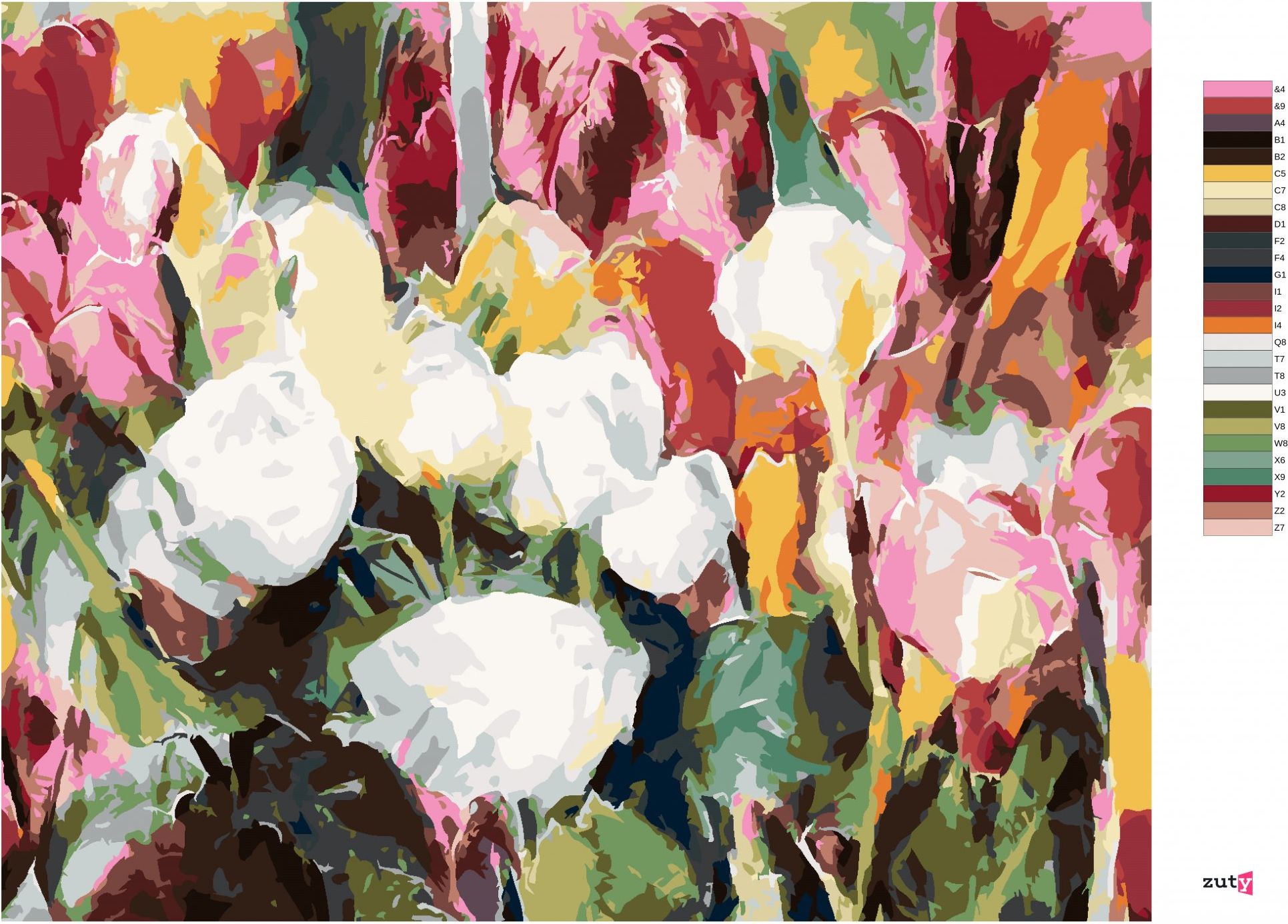 zuty Malování podle čísel - PLNO RŮŽÍ A TULIPÁNŮ - Rozměr: 40x50 cm, Rámování: Varianta: vypnuté plátno na rám - obrázek 9