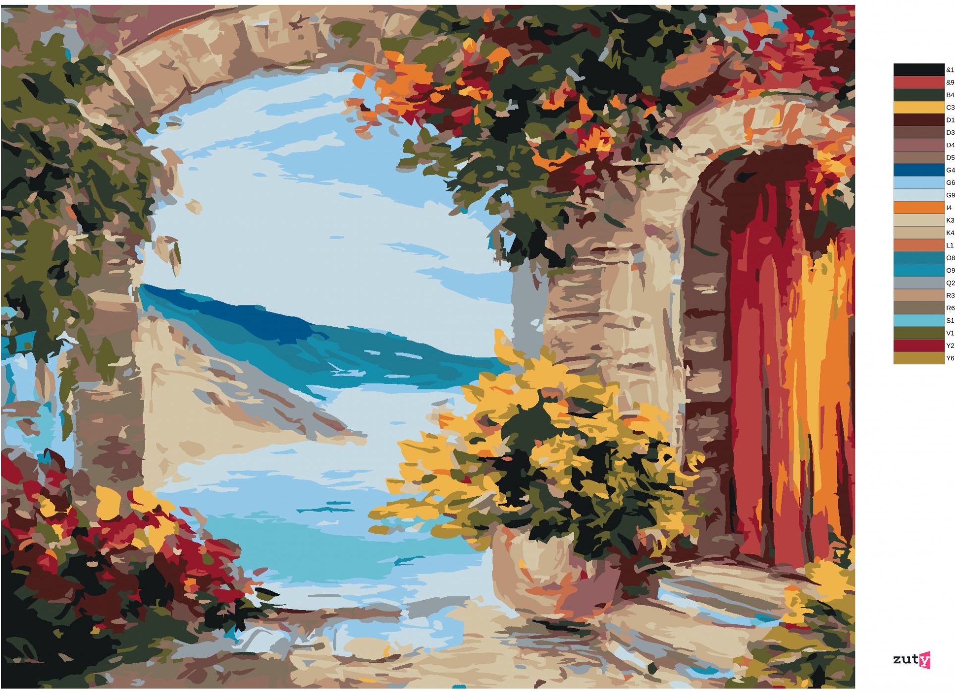 zuty Malování podle čísel - KVĚTINOVÁ BRÁNA U MOŘE - Rozměr: 40x50 cm, Rámování: Varianta: vypnuté plátno na rám - obrázek 5
