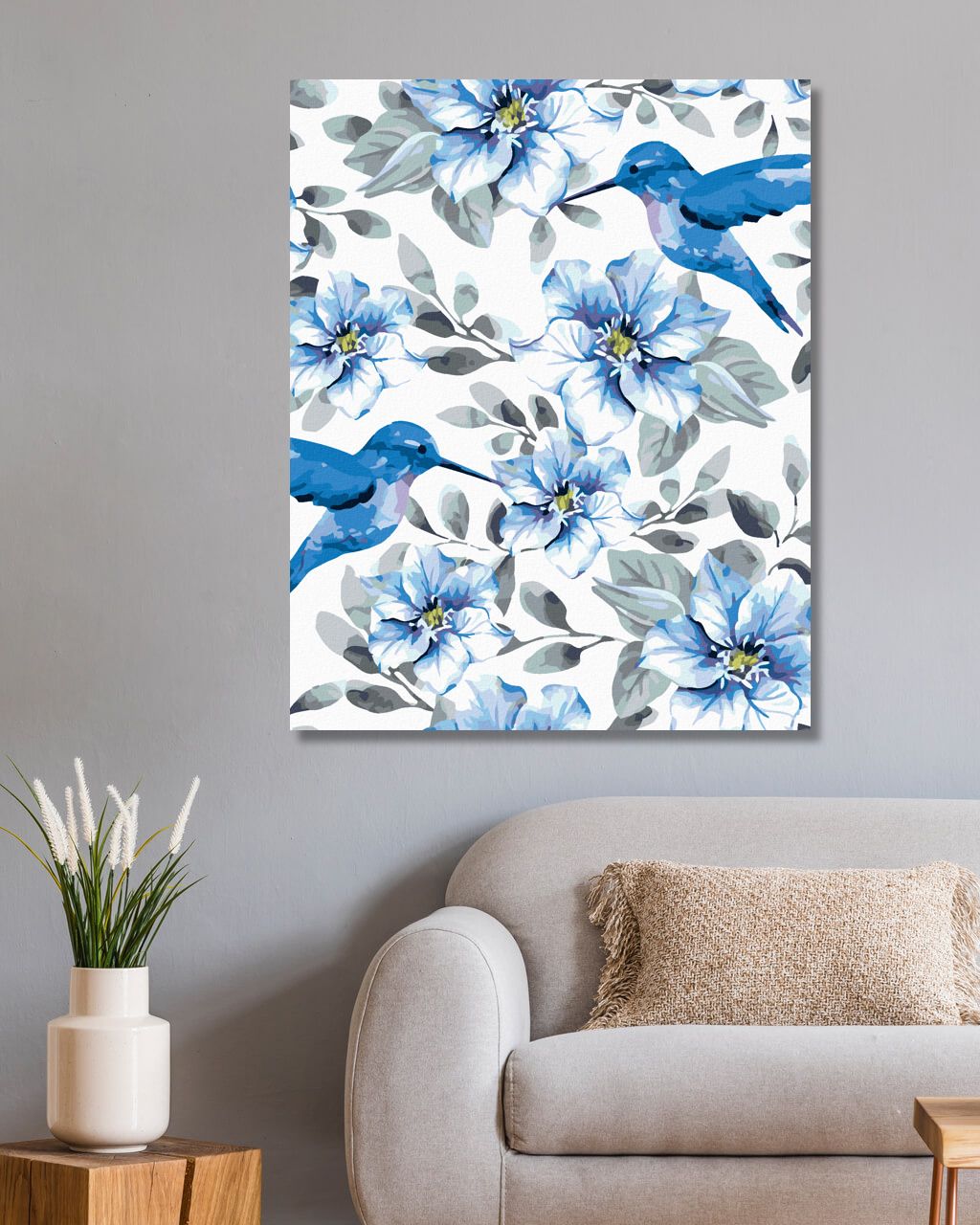 zuty Malování podle čísel - MODRÉ KVĚTY A KOLIBŘÍCI - Rozměr: 40x50 cm, Rámování: Varianta: vypnuté plátno na rám - obrázek 9