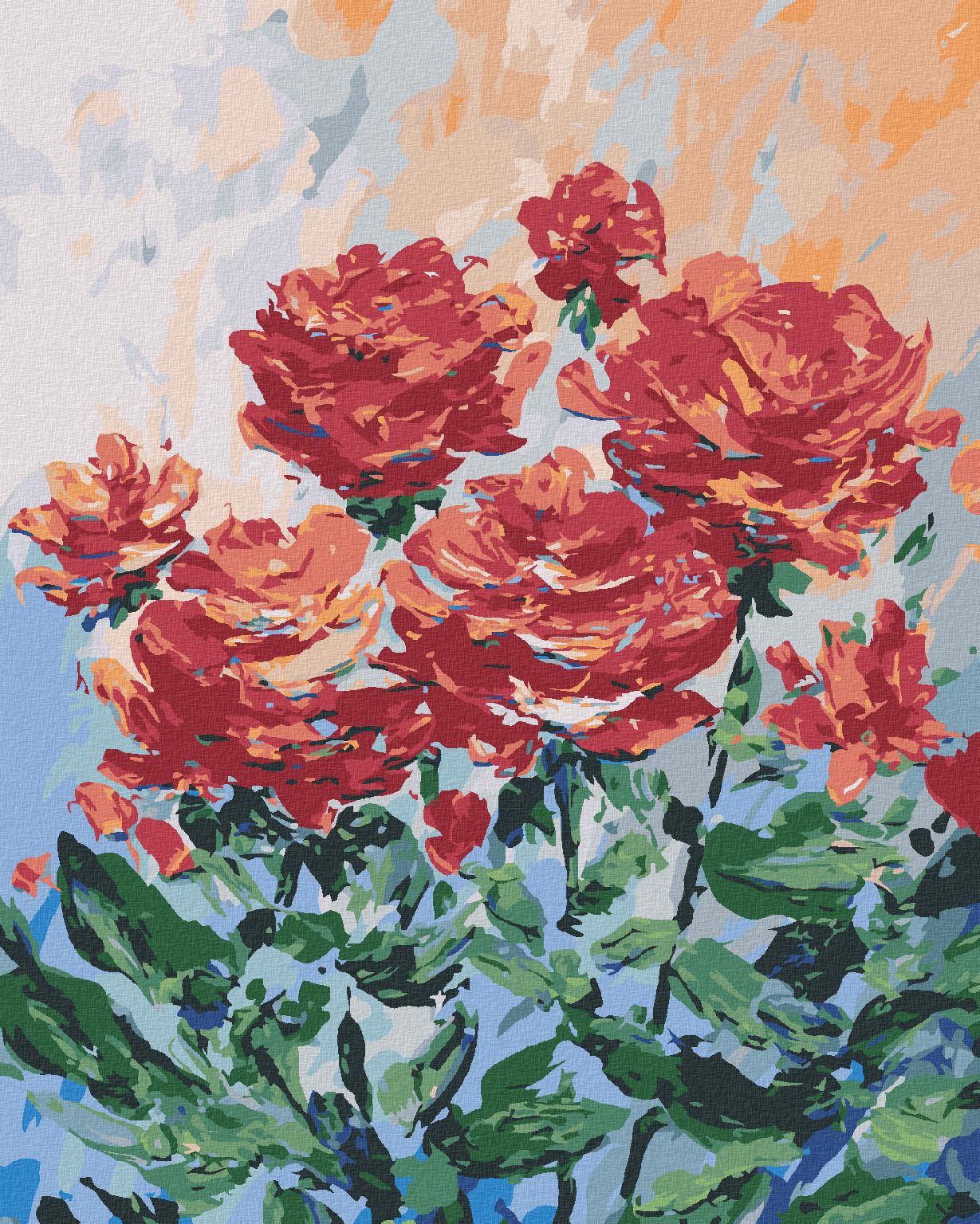 zuty Malování podle čísel - ČERVENÉ KVĚTINY NA ŠEDÉM POZADÍ - Rozměr: 40x50 cm, Rámování: Varianta: bez rámu a bez vypnutí plátna - obrázek 1