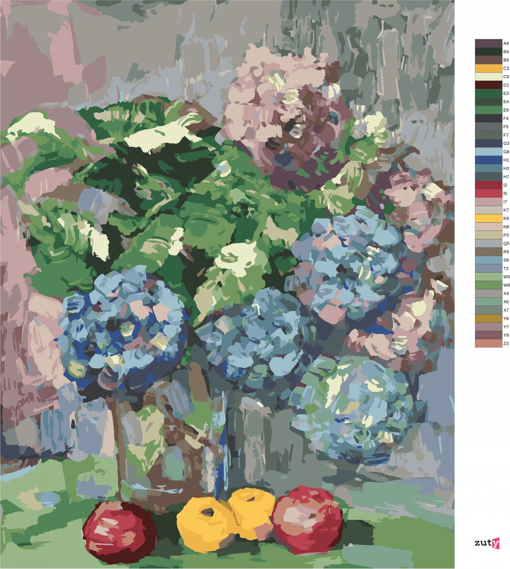 zuty Malování podle čísel - KYTICE HORTENZIÍ - Rozměr: 40x50 cm, Rámování: Varianta: vypnuté plátno na rám - obrázek 5