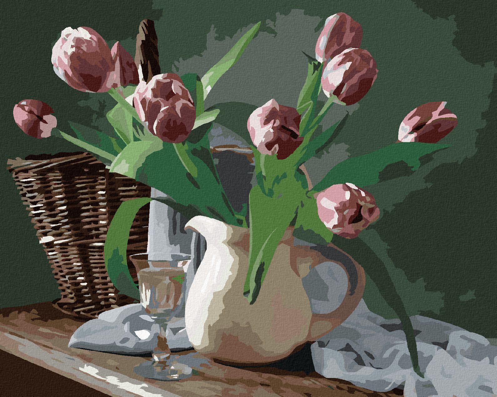 zuty Malování podle čísel - TULIPÁNY VE DŽBÁNKU - Rozměr: 40x50 cm, Rámování: Varianta: bez rámu a bez vypnutí plátna - obrázek 1