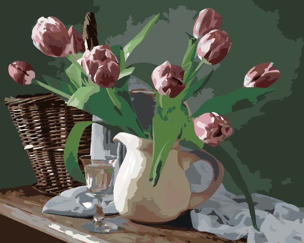 zuty Malování podle čísel - TULIPÁNY VE DŽBÁNKU - Rozměr: 40x50 cm, Rámování: Varianta: bez rámu a bez vypnutí plátna - obrázek 4