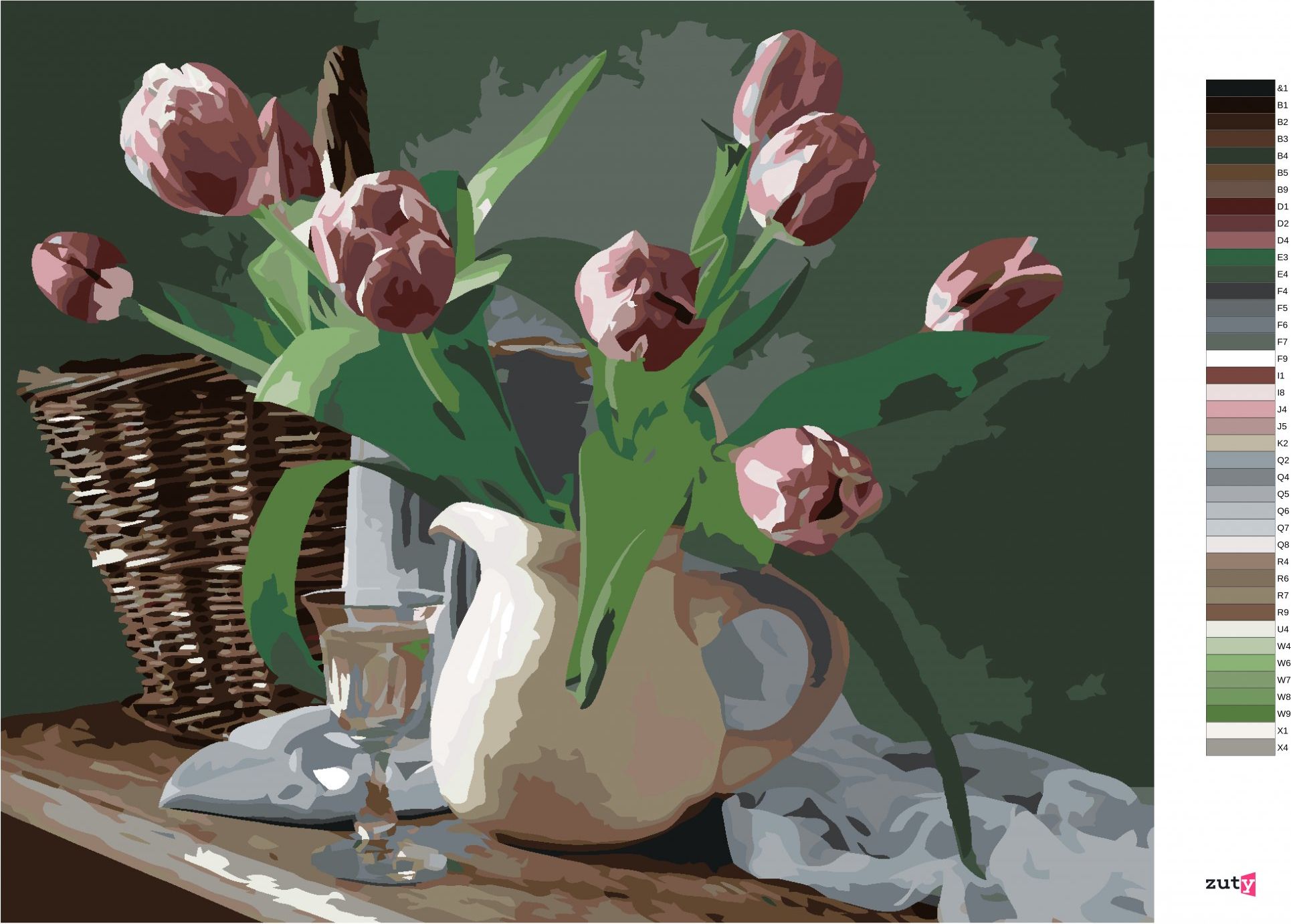 zuty Malování podle čísel - TULIPÁNY VE DŽBÁNKU - Rozměr: 40x50 cm, Rámování: Varianta: bez rámu a bez vypnutí plátna - obrázek 10
