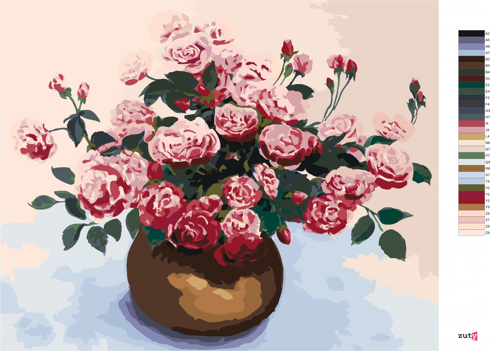 zuty Malování podle čísel - RŮŽE V HNĚDÉ KERAMICKÉ VÁZE - Rozměr: 40x50 cm, Rámování: Varianta: bez rámu a bez vypnutí plátna - obrázek 7