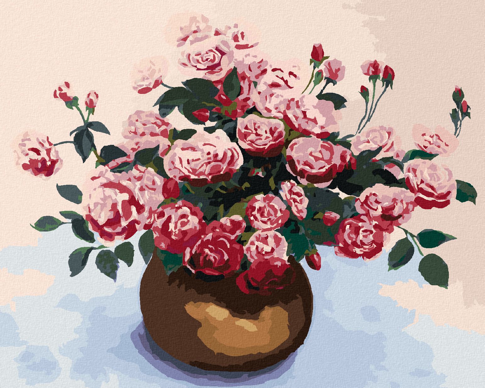 zuty Malování podle čísel - RŮŽE V HNĚDÉ KERAMICKÉ VÁZE - Rozměr: 40x50 cm, Rámování: Varianta: vypnuté plátno na rám - obrázek 1