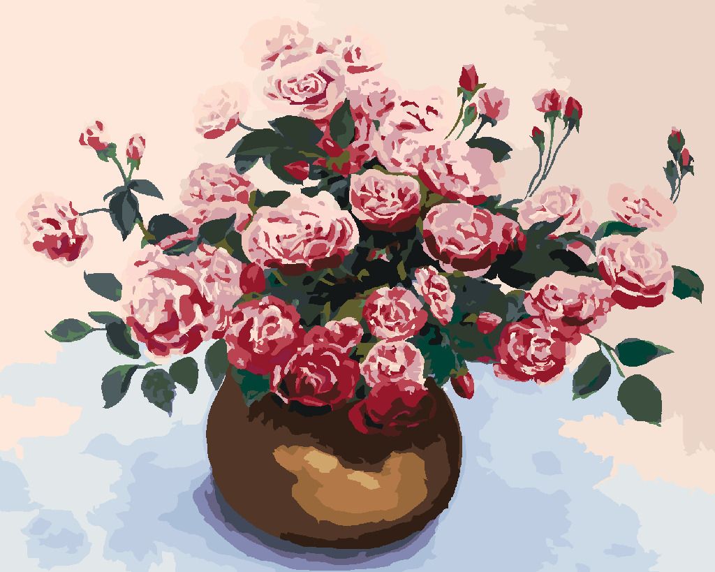 zuty Malování podle čísel - RŮŽE V HNĚDÉ KERAMICKÉ VÁZE - Rozměr: 40x50 cm, Rámování: Varianta: vypnuté plátno na rám - obrázek 2