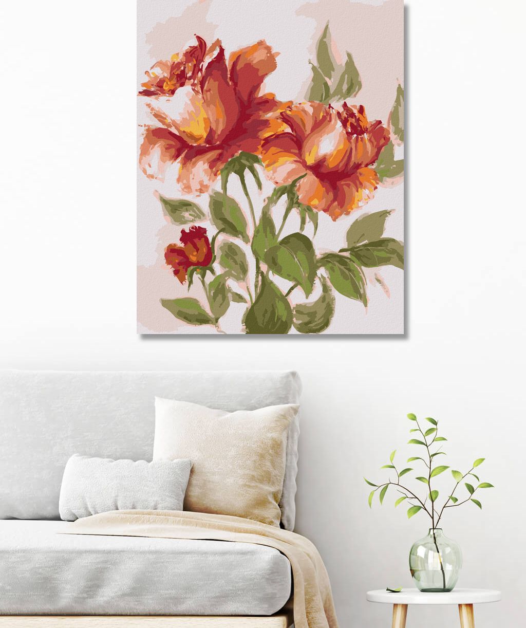 zuty Malování podle čísel - ČERVENOORANŽOVÉ RŮŽE - Rozměr: 40x50 cm, Rámování: Varianta: bez rámu a bez vypnutí plátna - obrázek 3