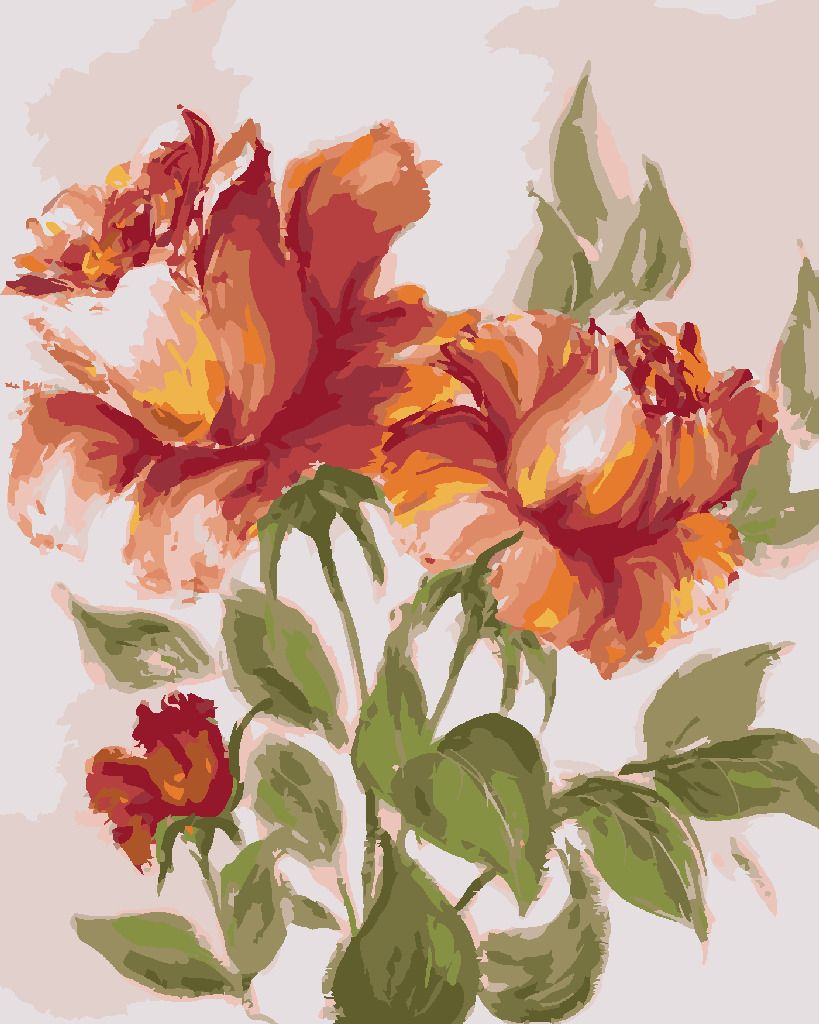 zuty Malování podle čísel - ČERVENOORANŽOVÉ RŮŽE - Rozměr: 40x50 cm, Rámování: Varianta: bez rámu a bez vypnutí plátna - obrázek 6