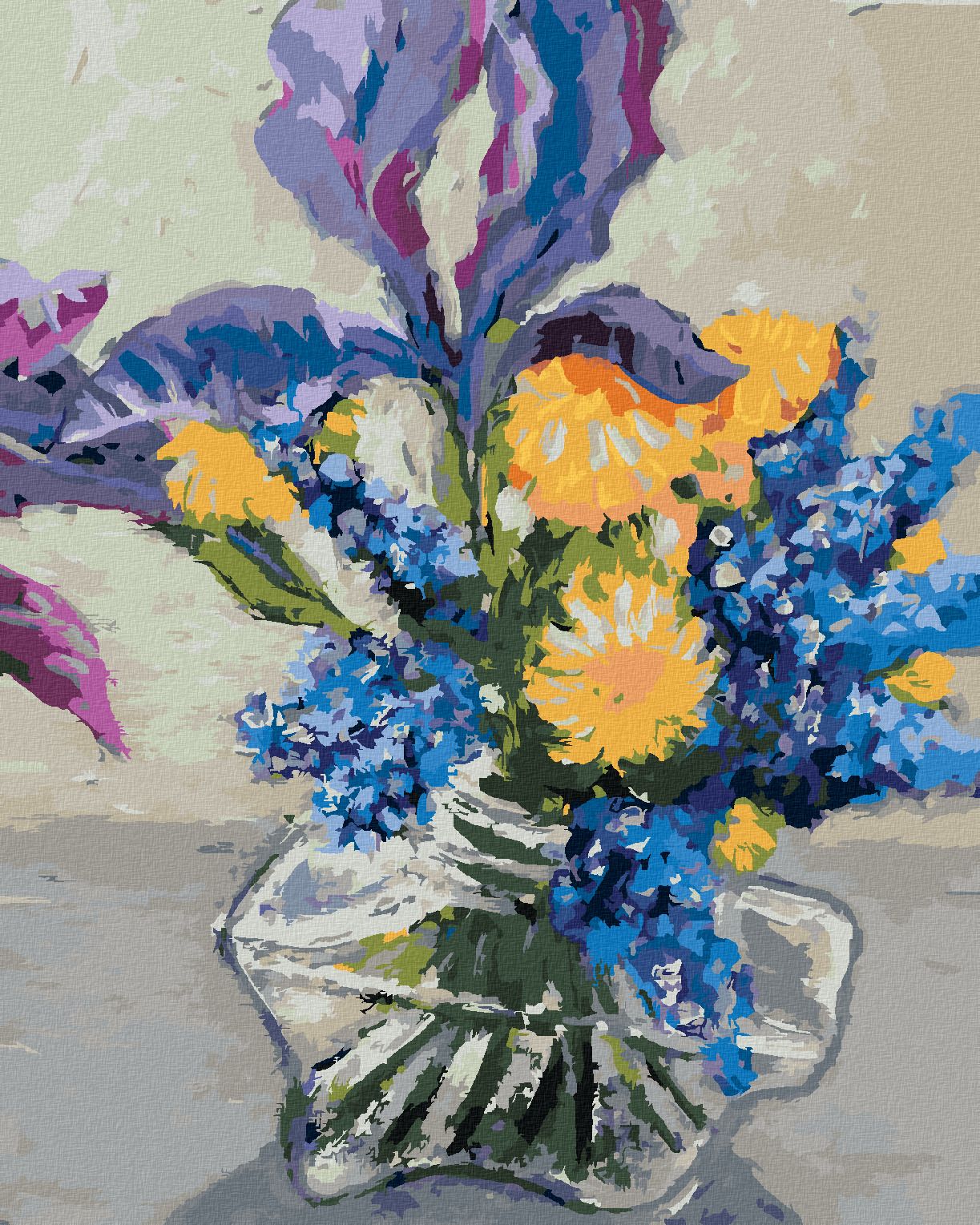 zuty Malování podle čísel - KOSATCE A PAMPELIŠKY VE VÁZE - Rozměr: 40x50 cm, Rámování: Varianta: vypnuté plátno na rám - obrázek 1
