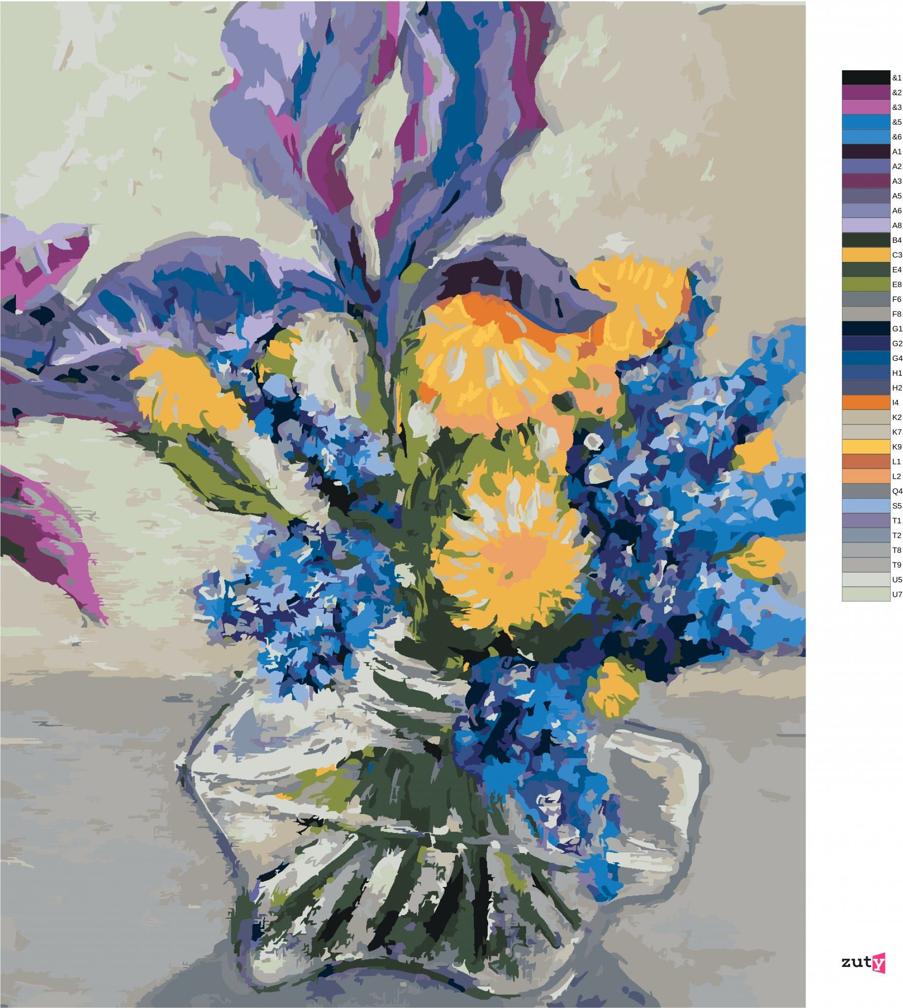 zuty Malování podle čísel - KOSATCE A PAMPELIŠKY VE VÁZE - Rozměr: 40x50 cm, Rámování: Varianta: vypnuté plátno na rám - obrázek 6