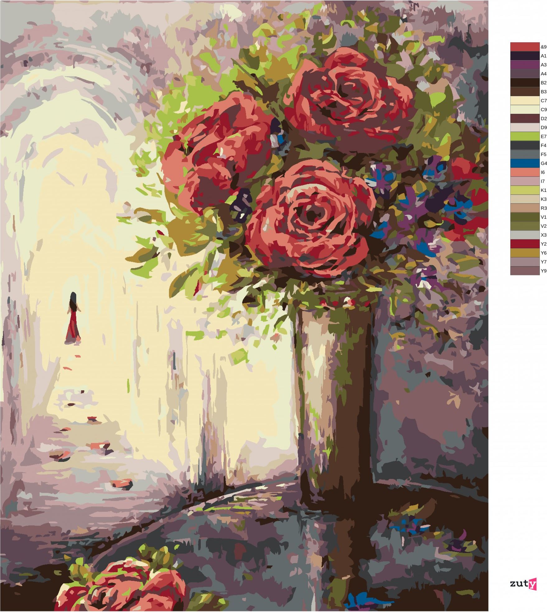 zuty Malování podle čísel - RŮŽE VE VÁZE A ŽENA V DÁLI - Rozměr: 40x50 cm, Rámování: Varianta: vypnuté plátno na rám - obrázek 8