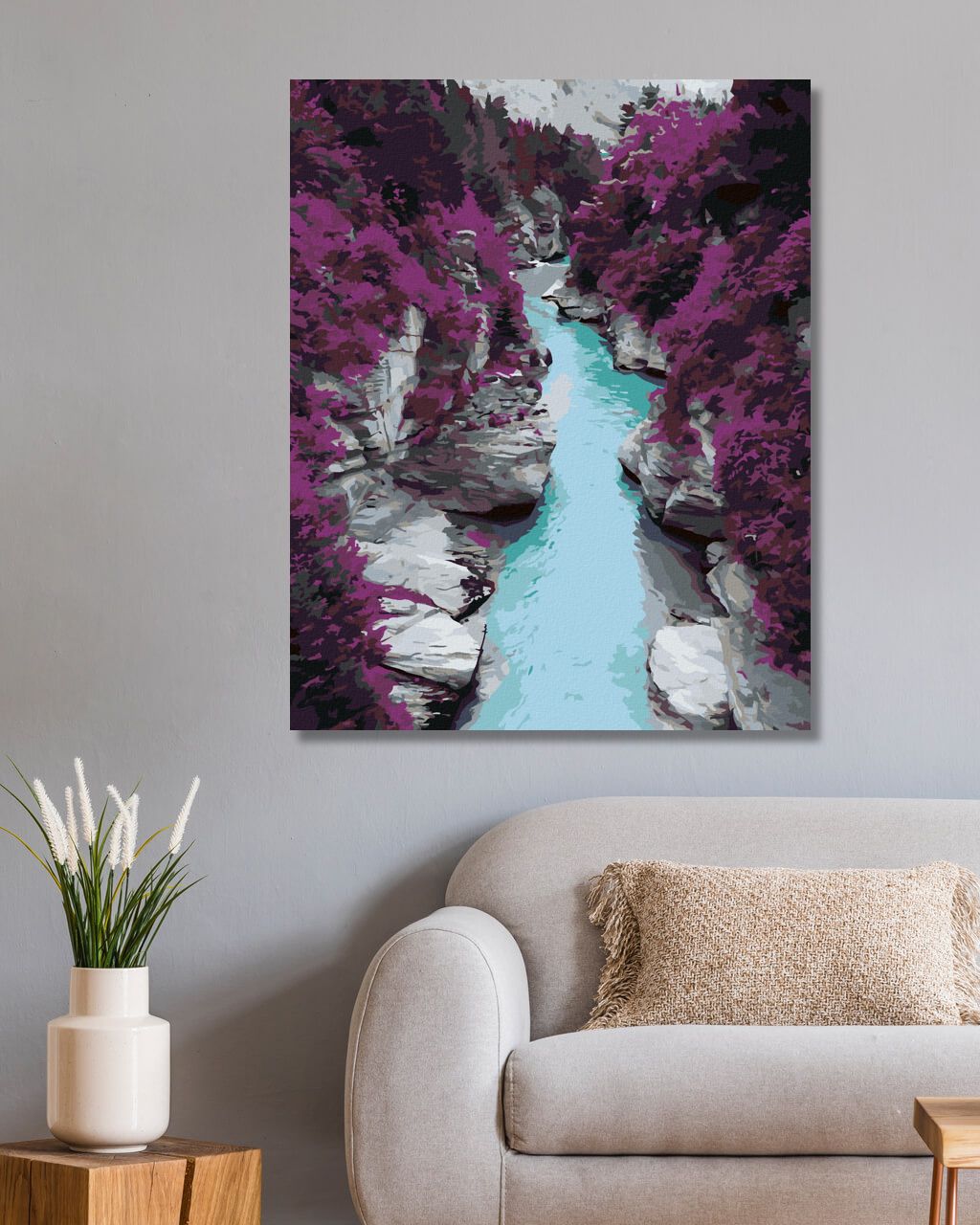 zuty Malování podle čísel - FIALOVÉ BOROVICE A MODRÝ POTOK - Rozměr: 40x50 cm, Rámování: Varianta: vypnuté plátno na rám - obrázek 10