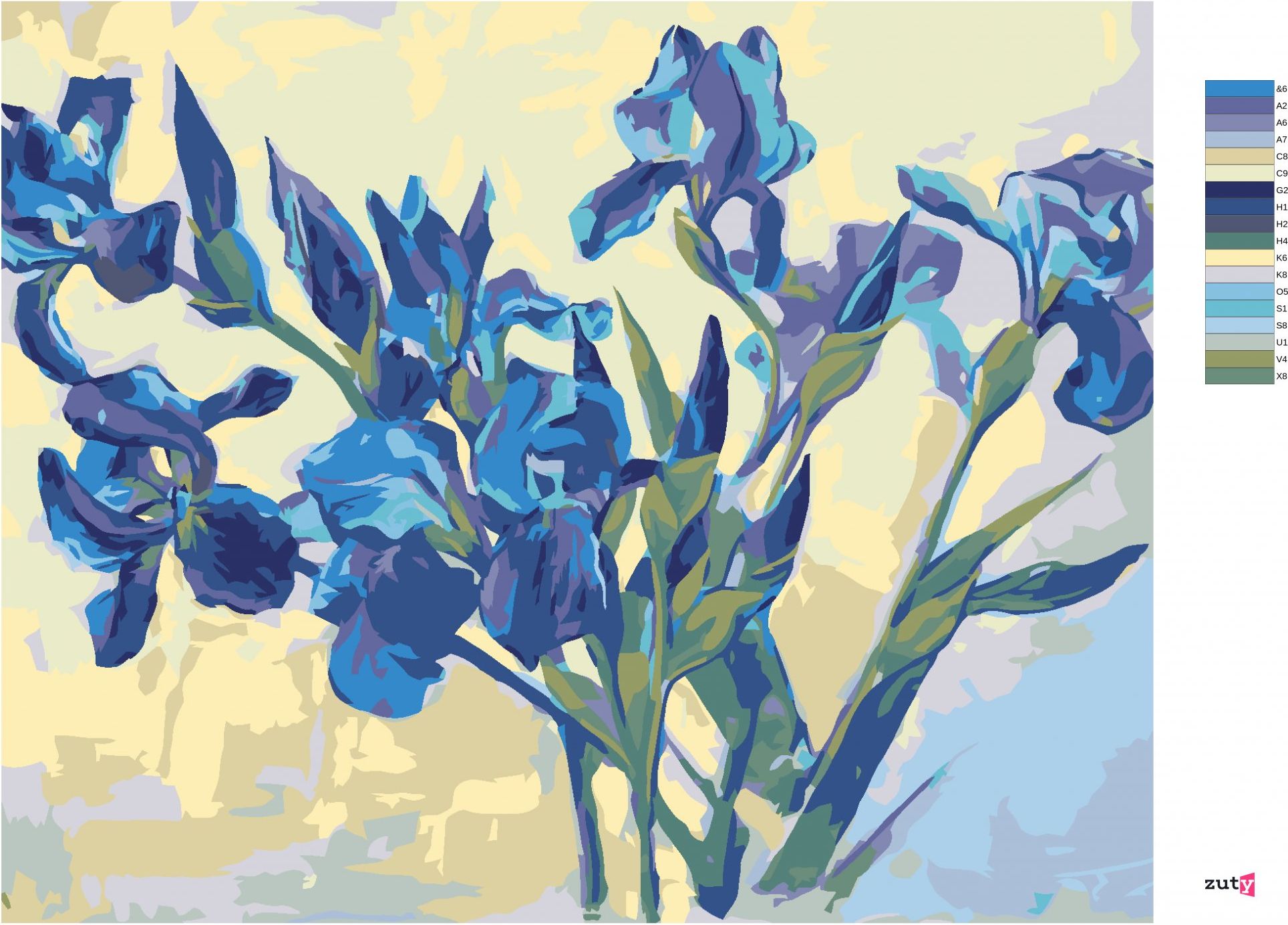 zuty Malování podle čísel - KOSATCE NA SVĚTLÉM POZADÍ - Rozměr: 40x50 cm, Rámování: Varianta: bez rámu a bez vypnutí plátna - obrázek 10