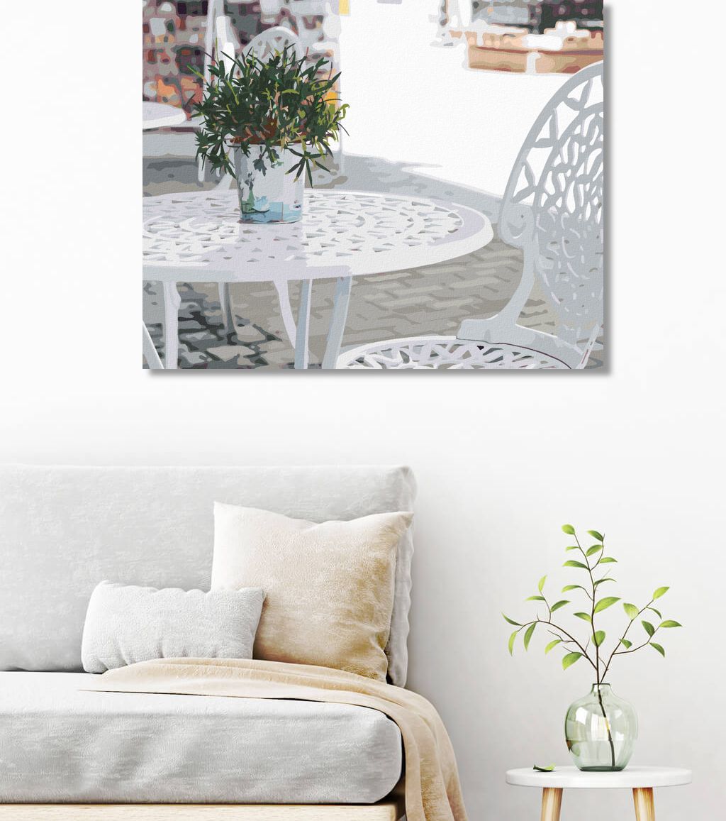 zuty Malování podle čísel - KVĚTINY NA BÍLÉM NÁBYTKU V KAVÁRNĚ - Rozměr: 40x50 cm, Rámování: Varianta: bez rámu a bez vypnutí plátna - obrázek 6