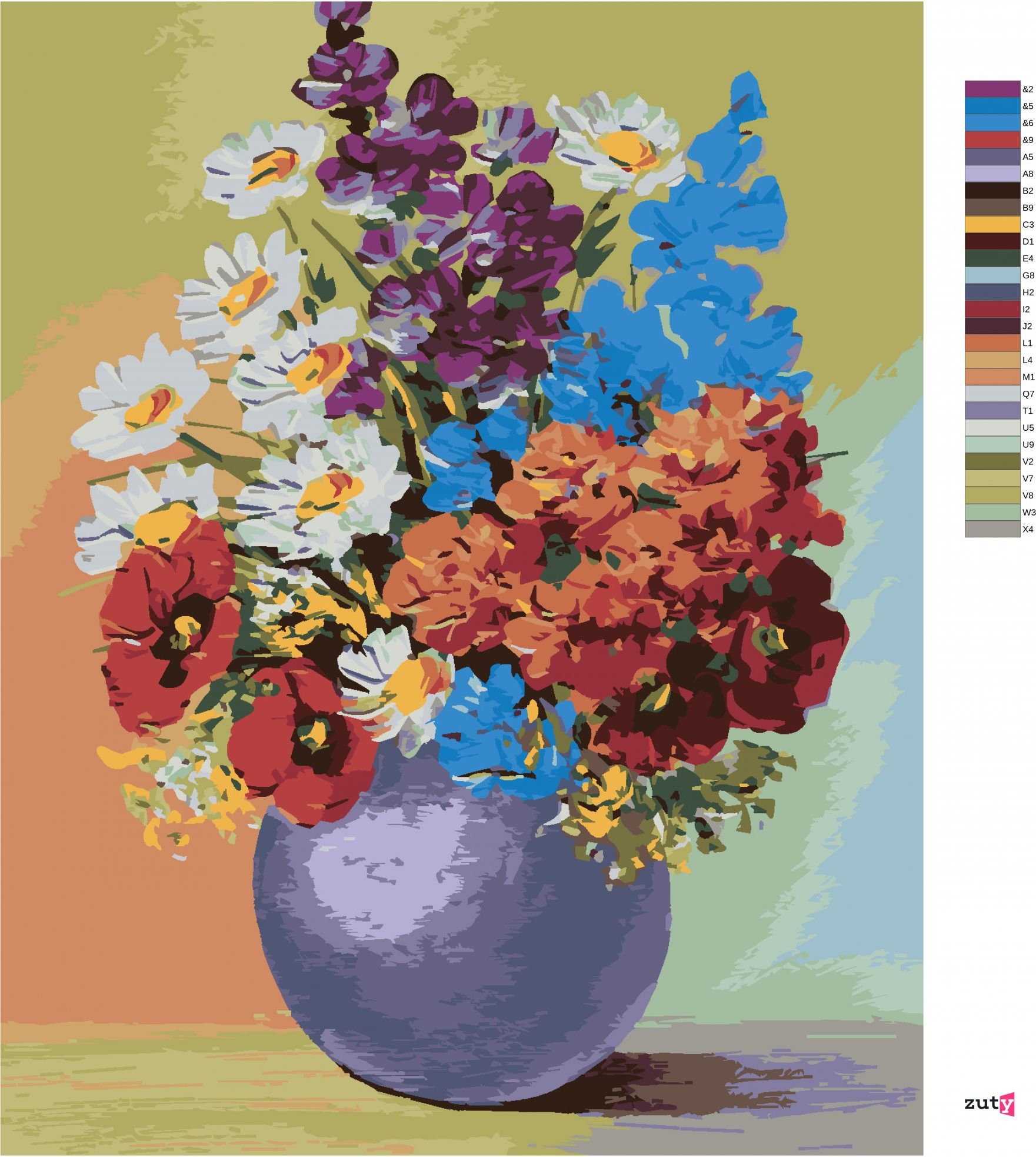 zuty Malování podle čísel - KVĚTINY V MODRÉ VÁZE - Rozměr: 40x50 cm, Rámování: Varianta: vypnuté plátno na rám - obrázek 3