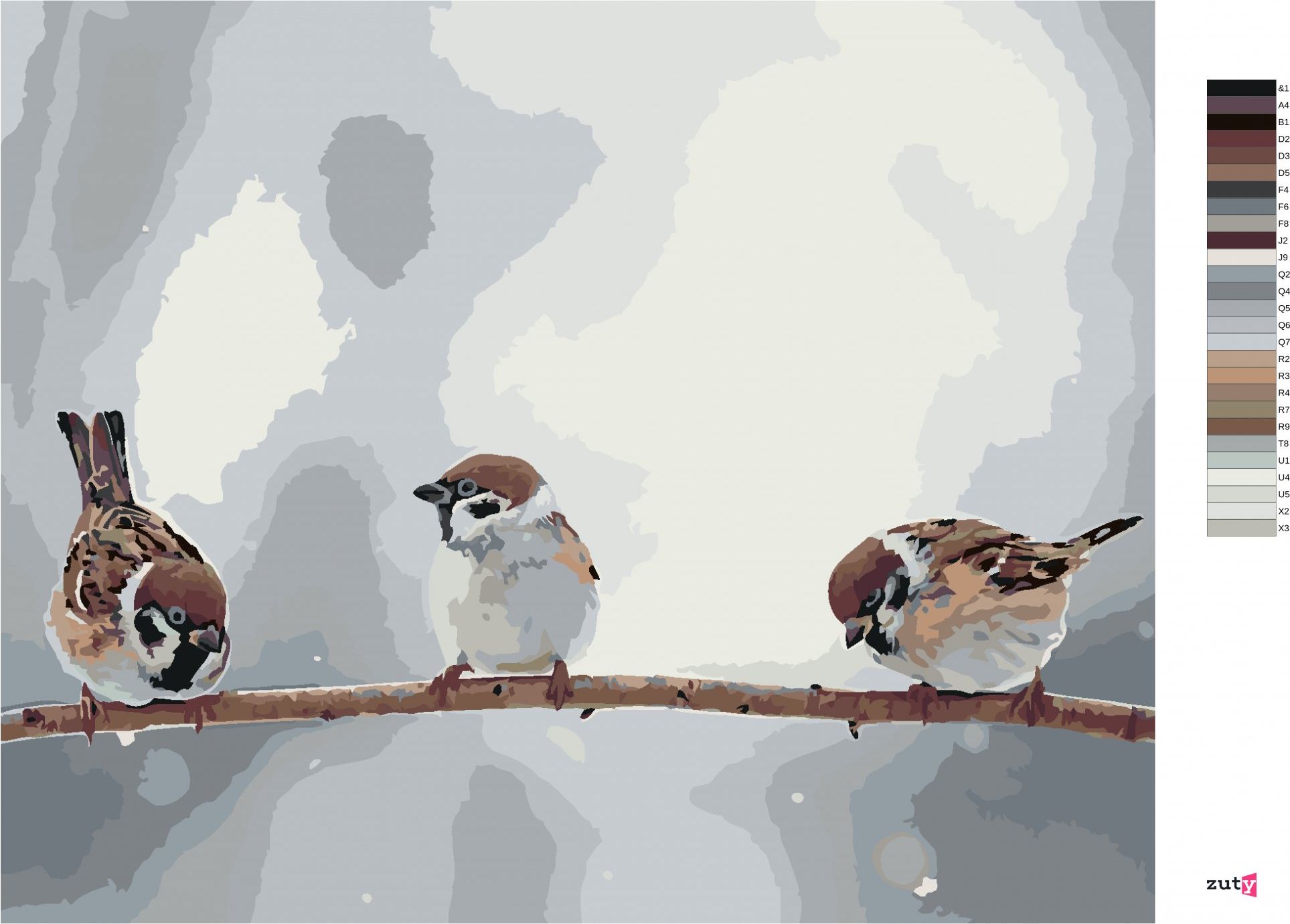 zuty Malování podle čísel - MALÍ PTÁČCI NA VĚTVI - Rozměr: 40x50 cm, Rámování: Varianta: bez rámu a bez vypnutí plátna - obrázek 2