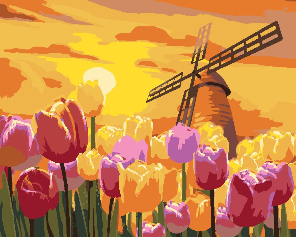 zuty Malování podle čísel - KRÁSNÉ TULIPÁNY S VĚTRNÝM MLÝNEM - Rozměr: 40x50 cm, Rámování: Varianta: vypnuté plátno na rám - obrázek 4