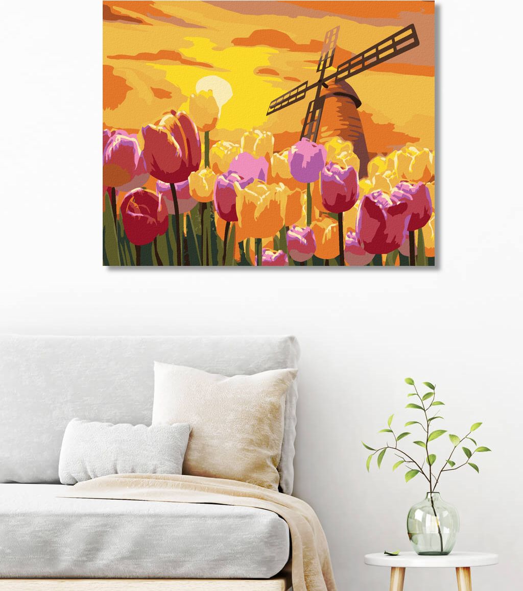 zuty Malování podle čísel - KRÁSNÉ TULIPÁNY S VĚTRNÝM MLÝNEM - Rozměr: 40x50 cm, Rámování: Varianta: vypnuté plátno na rám - obrázek 7