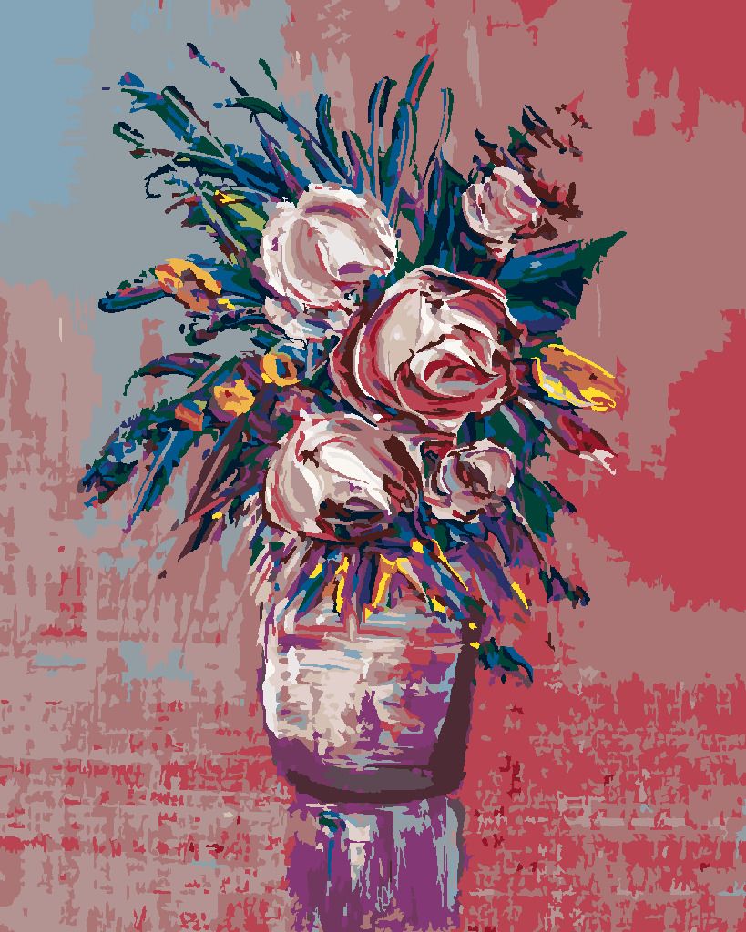 zuty Malování podle čísel - KYTICE RŮŽÍ NA ČERVENÉM POZADÍ - Rozměr: 40x50 cm, Rámování: Varianta: vypnuté plátno na rám - obrázek 7